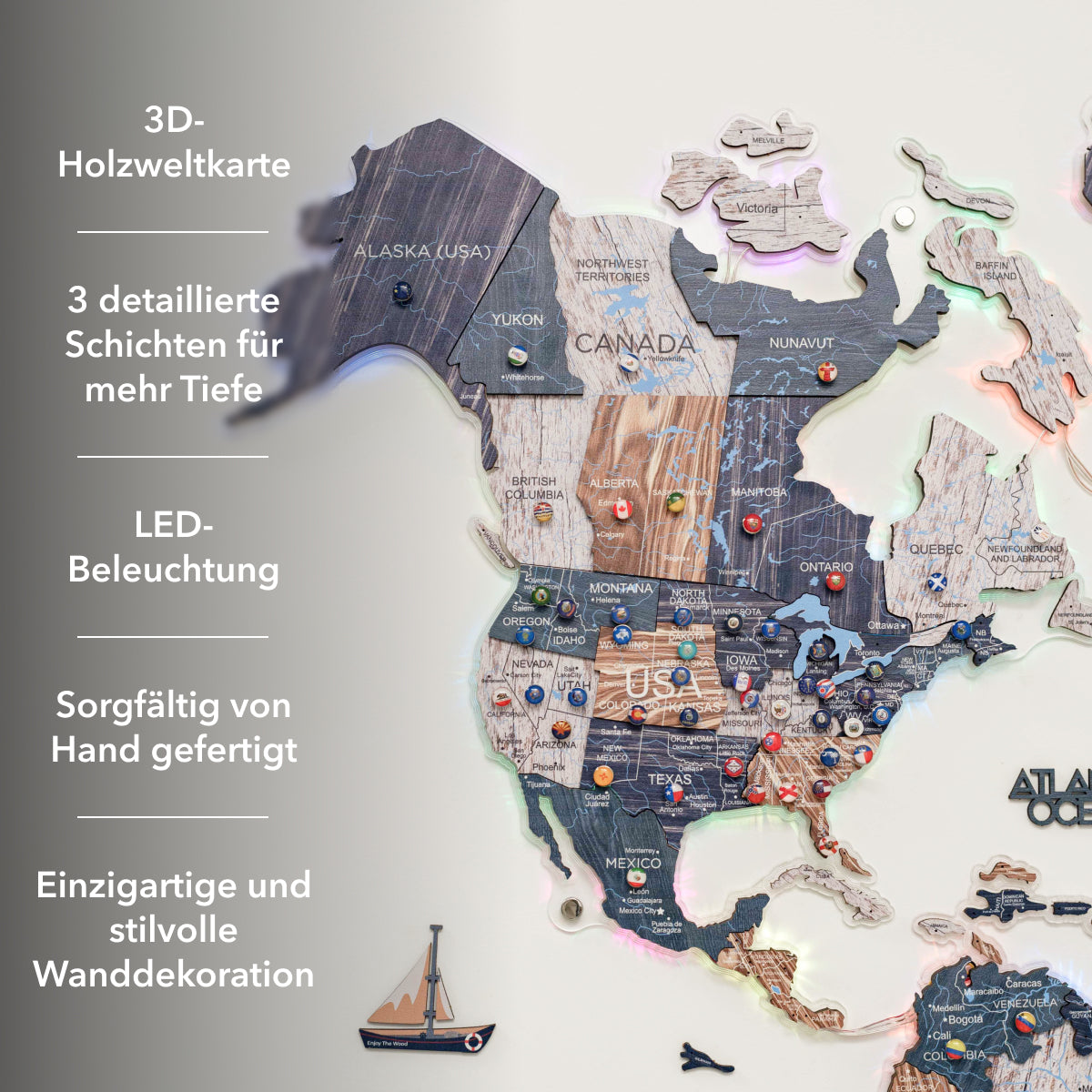 3D LED-Holzweltkarte 2.0 Mystery