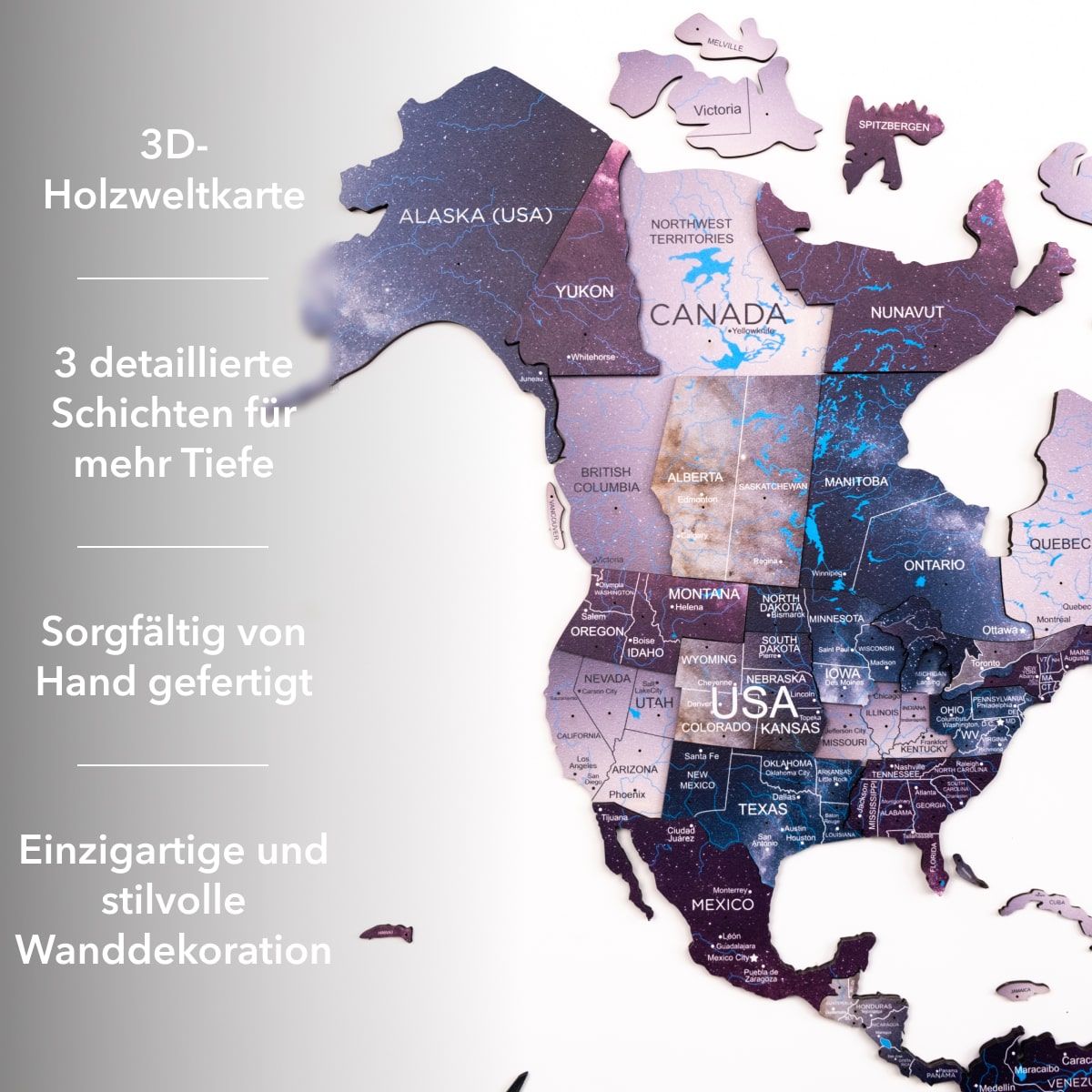 3D Holz Weltkarte Sirius