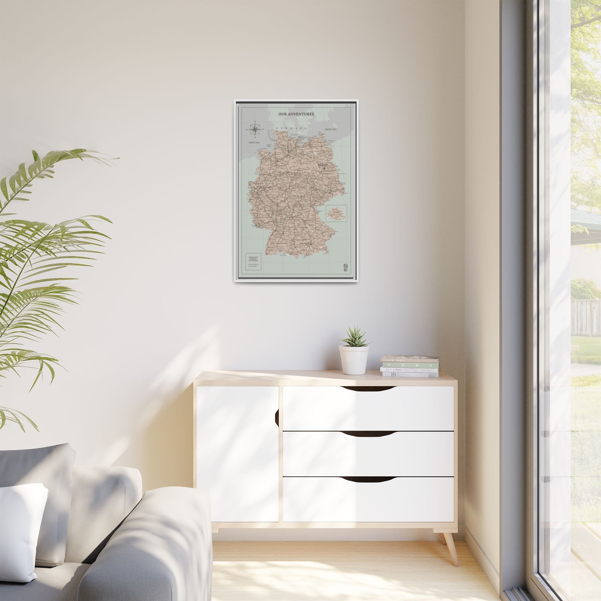 Wooden map of Germany on canvas - Antique