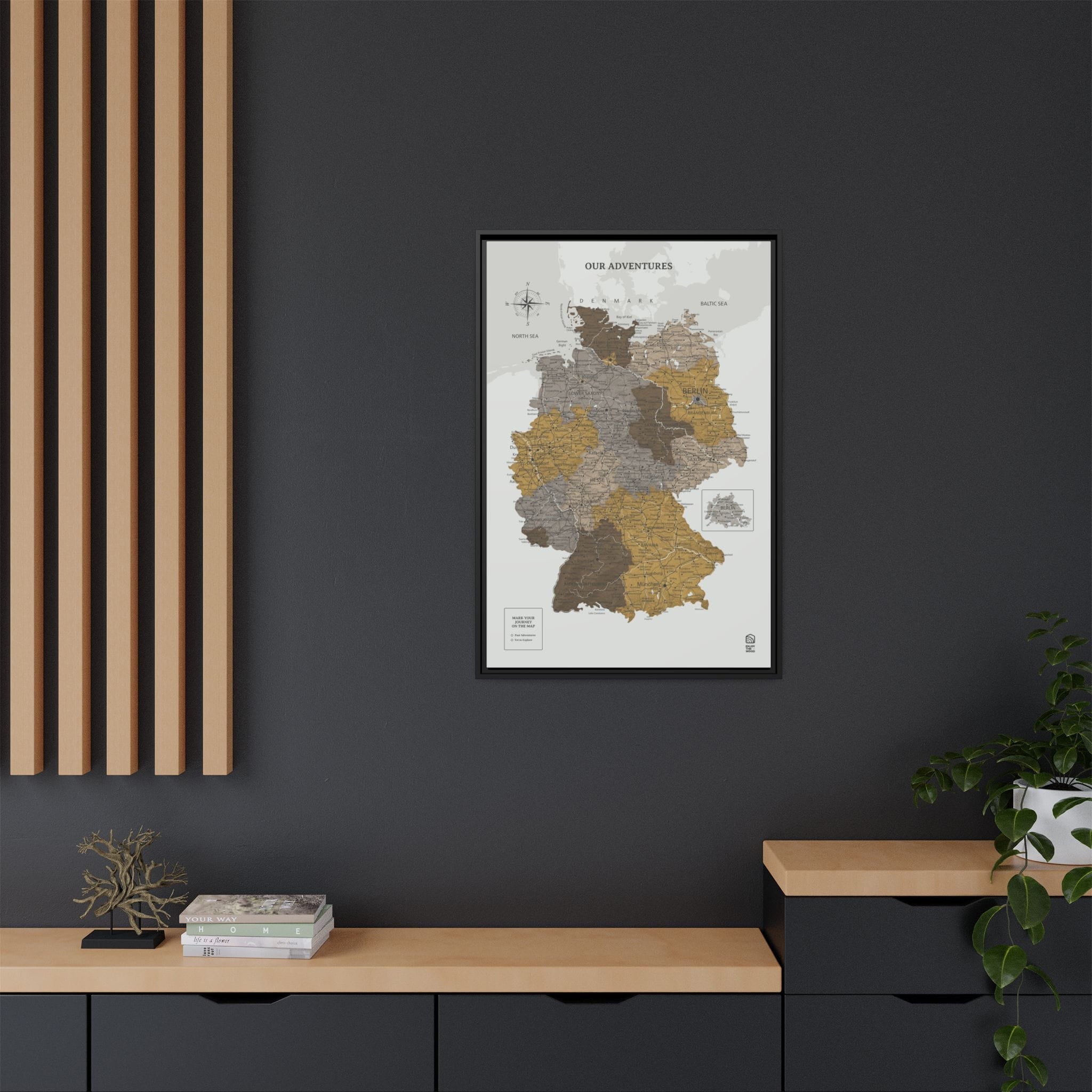 Wooden Map of Germany on Canvas - Desert