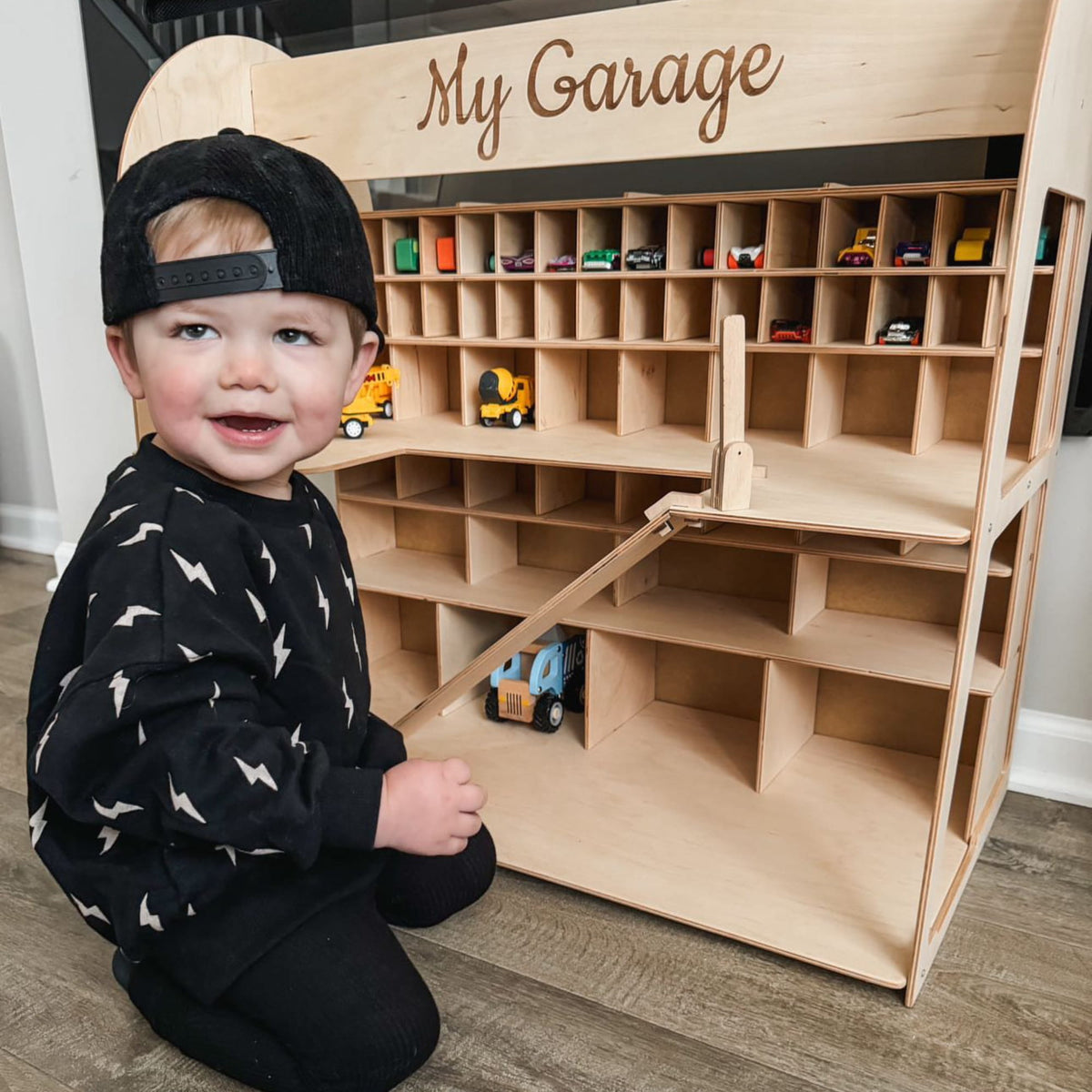 Holz-Parkgarage für Kinder - Grün