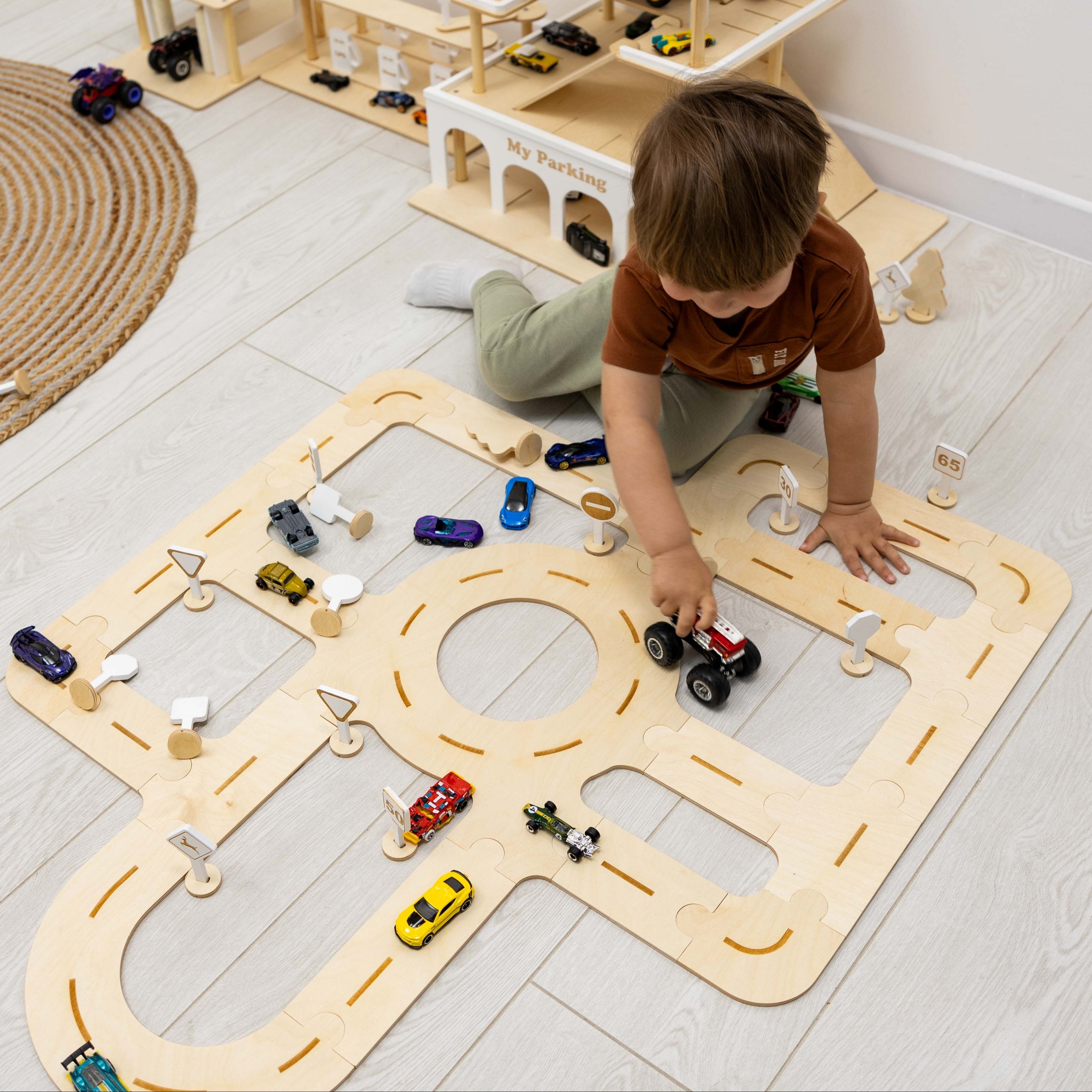 wooden car track for toddlers