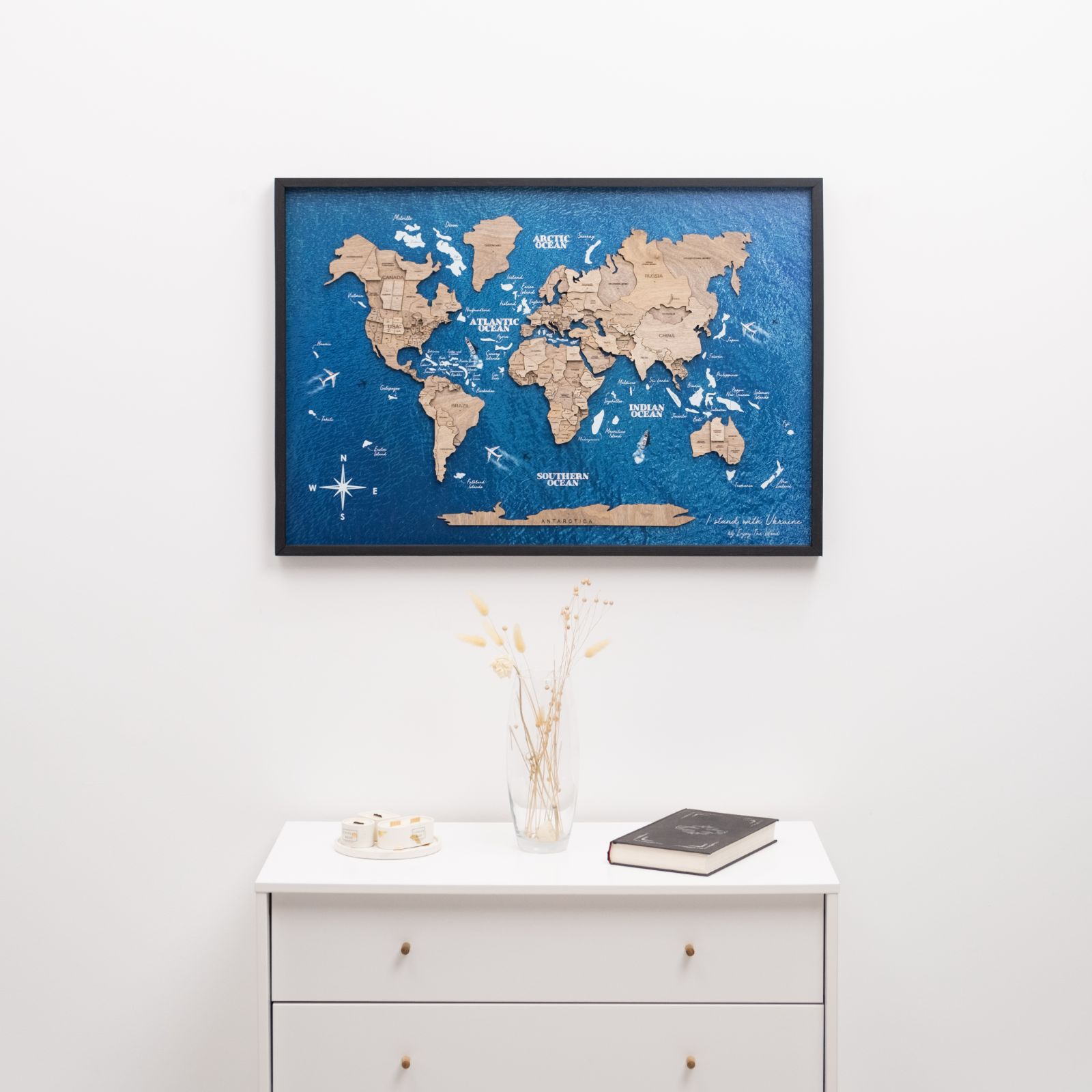 3D Wooden Single Panel World Map Terra