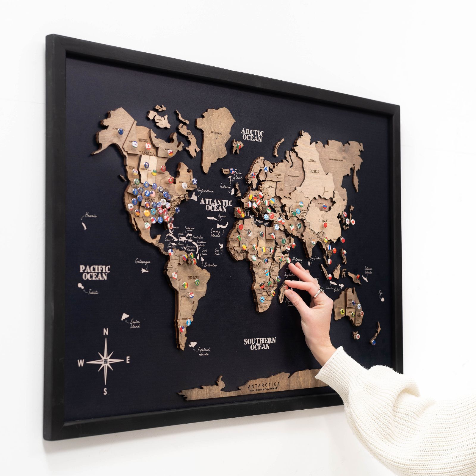 3D Wooden Single Panel World Map Terra