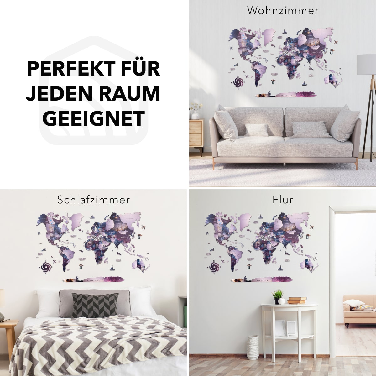 3D Holz Weltkarte Sirius