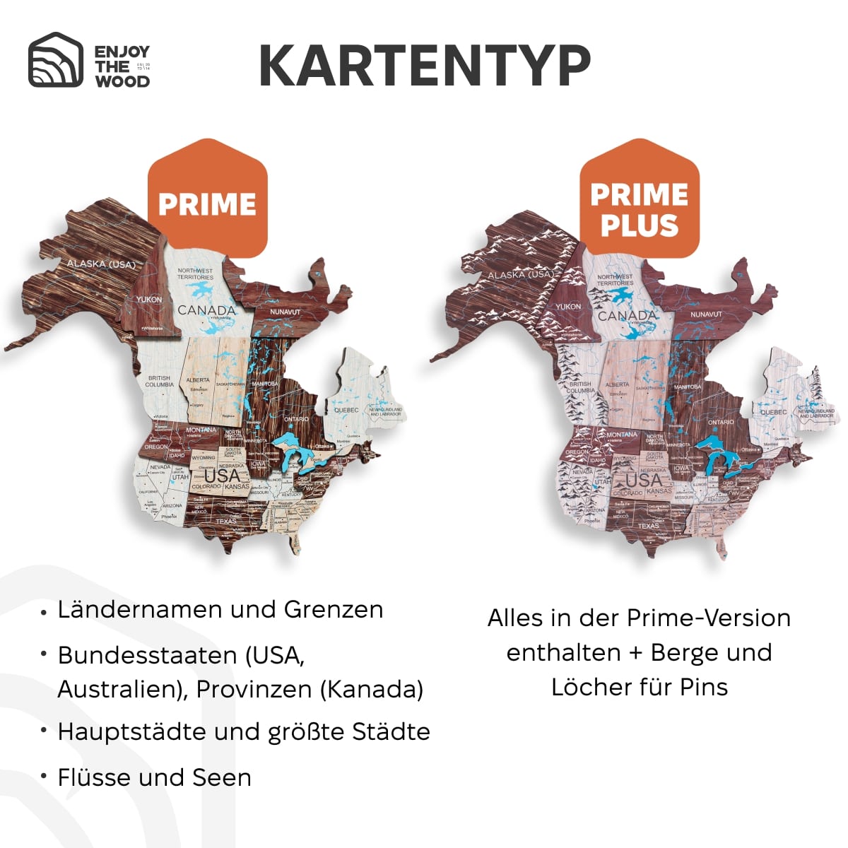 3D LED-Holzweltkarte 2.0 Cappucino