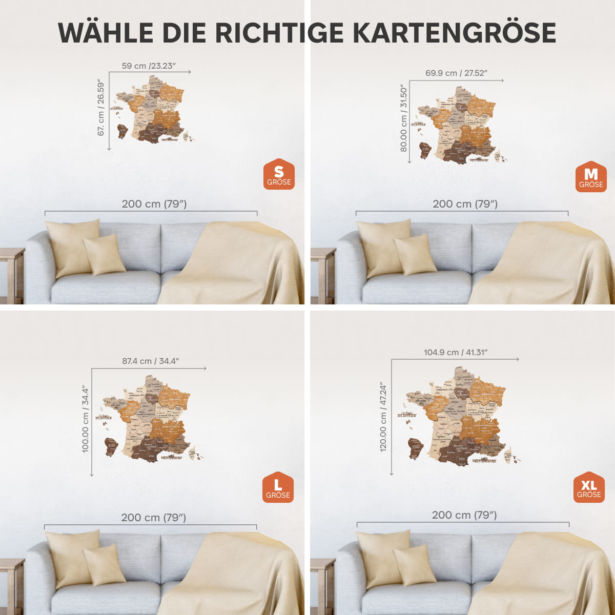 Holzkarte Frankreich – Multicolor
