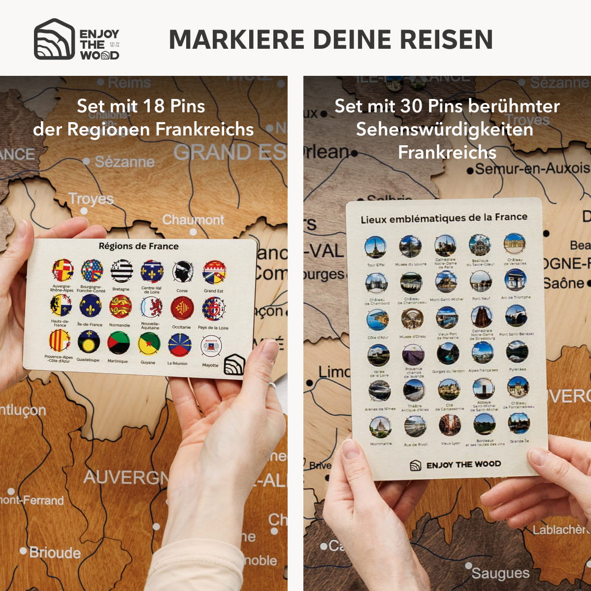 Holzkarte Frankreich – Multicolor