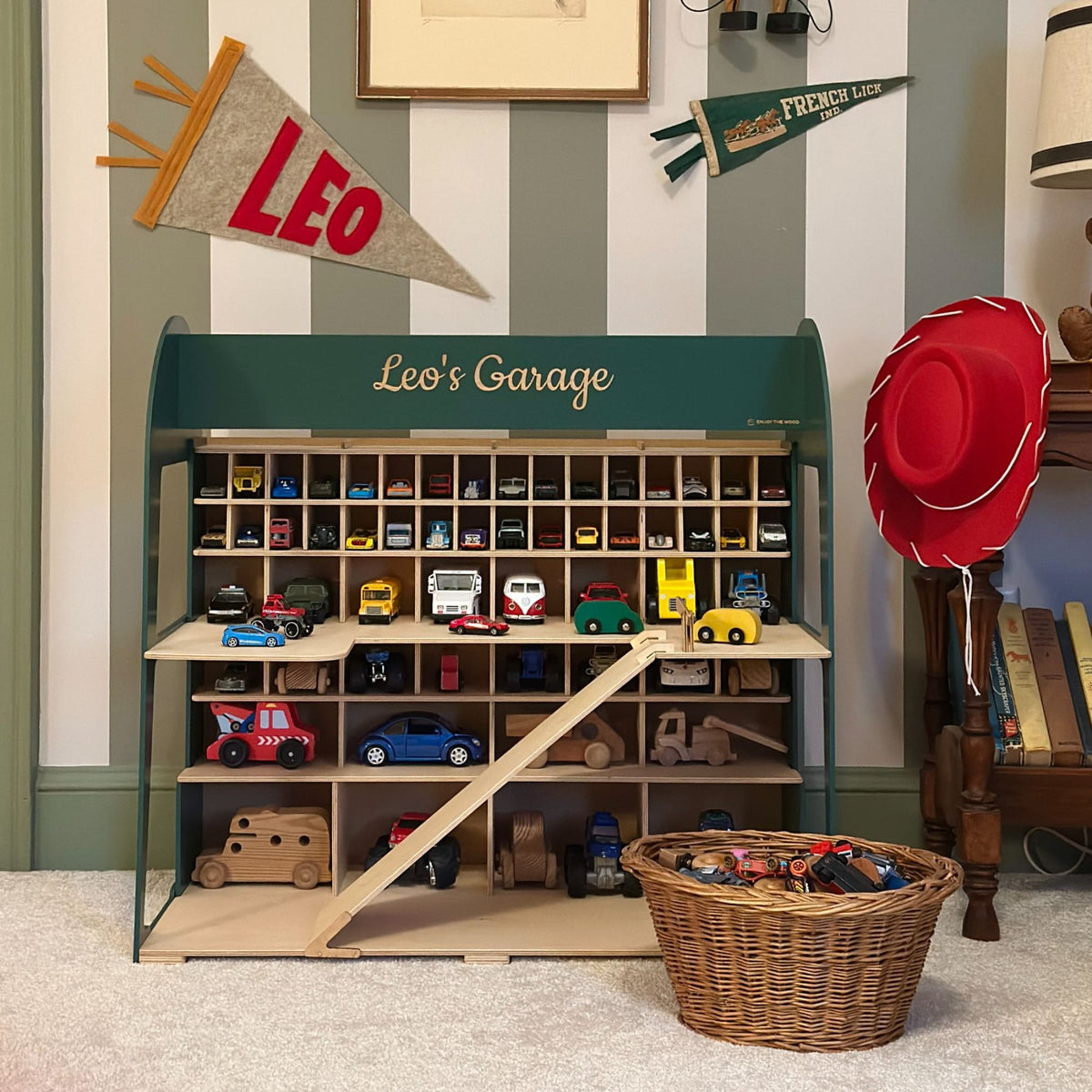 Holz-Parkgarage für Kinder - Grün