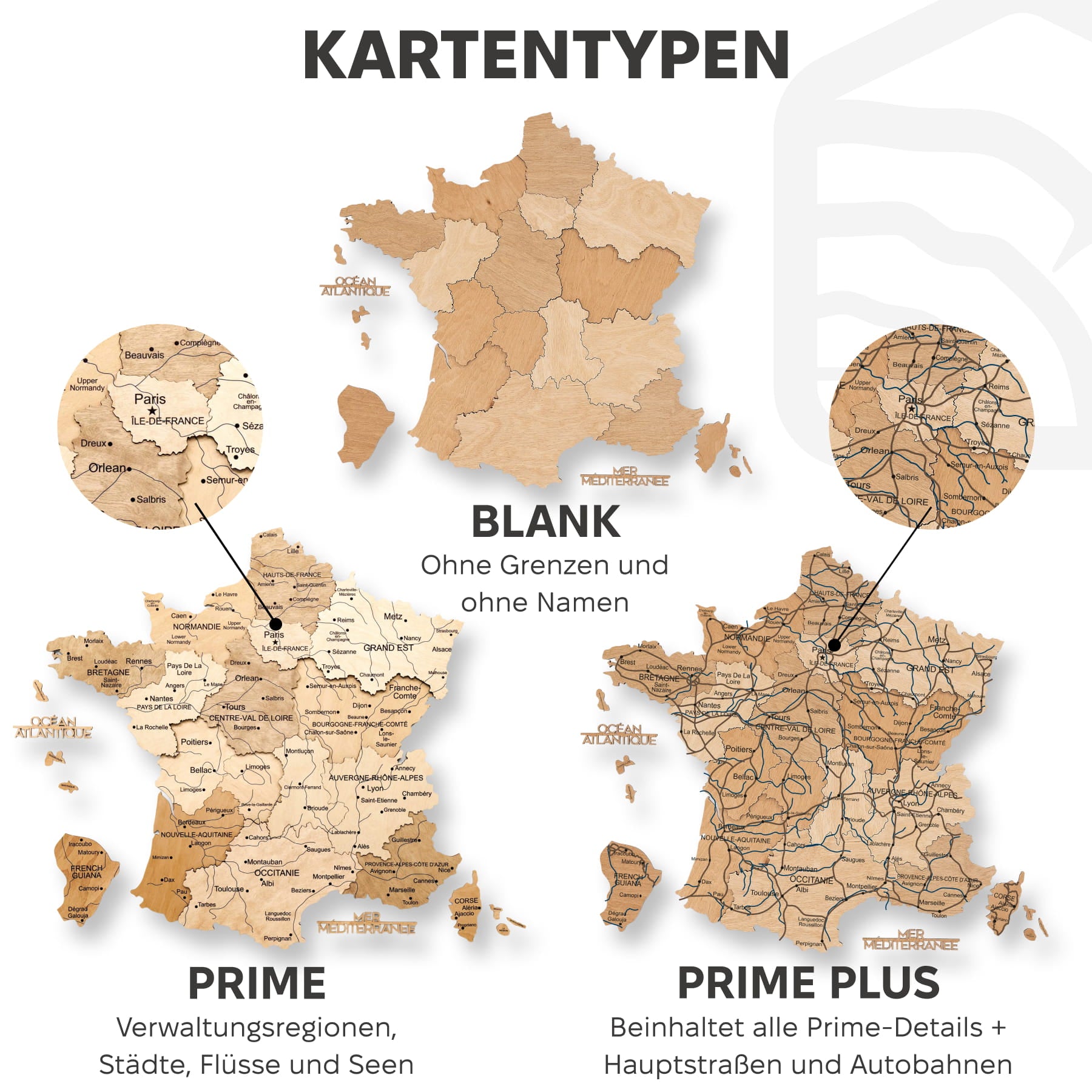 Holzkarte Frankreich – Gold
