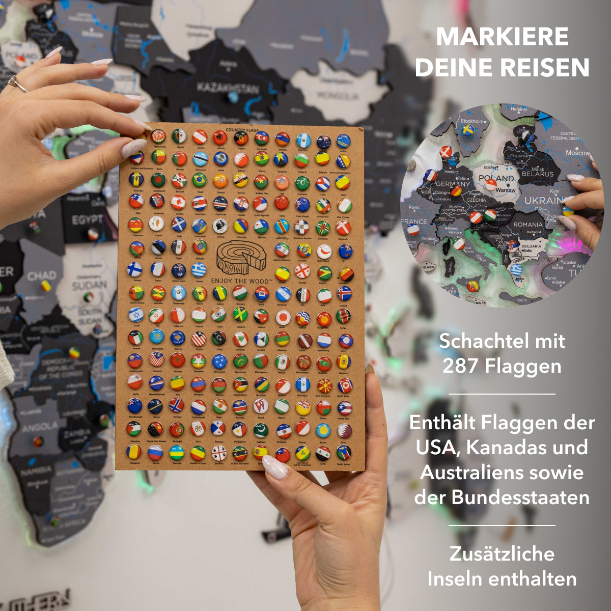 3D LED / Luminous Wooden World Map 2.0 – Nordic