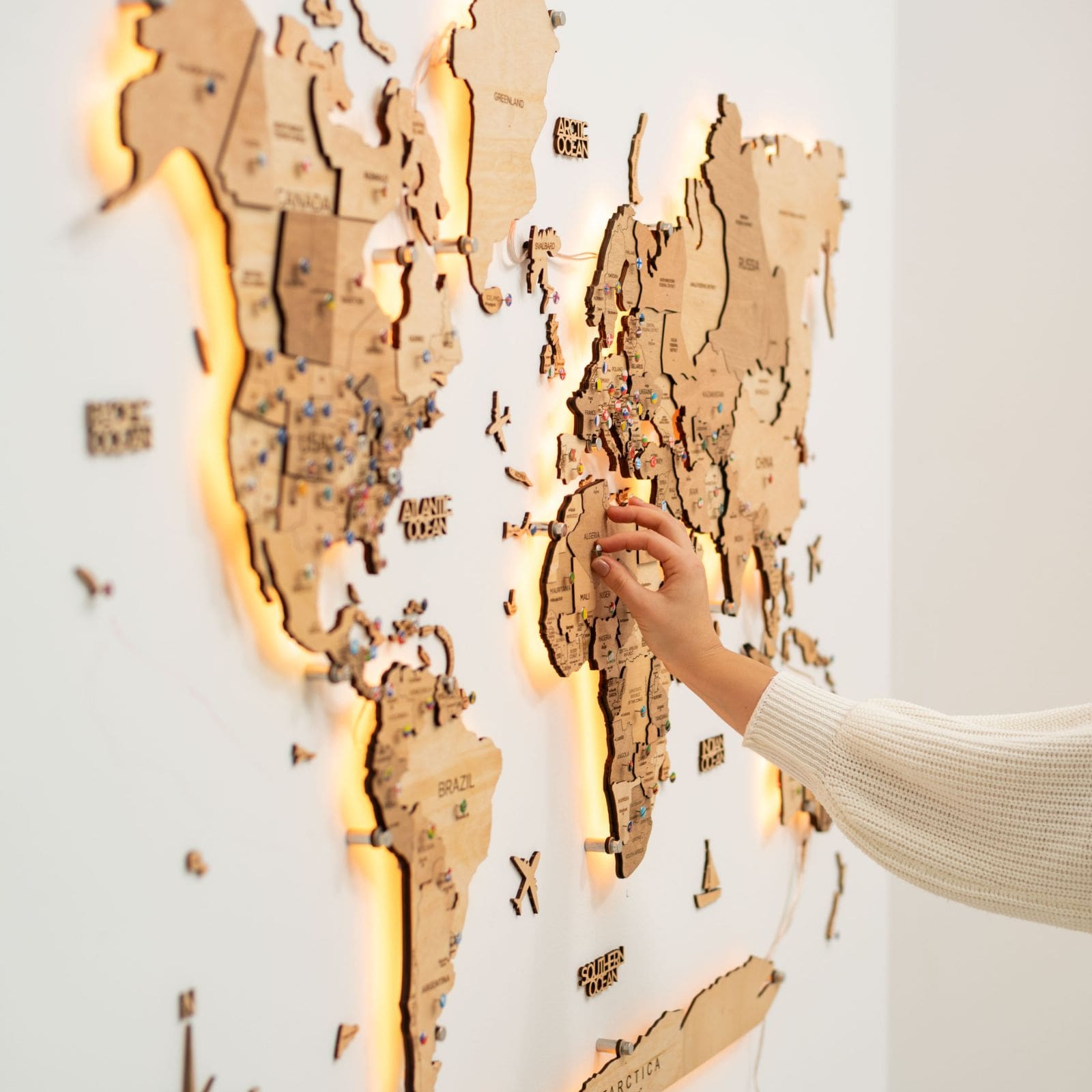 3D LED Wood World Map