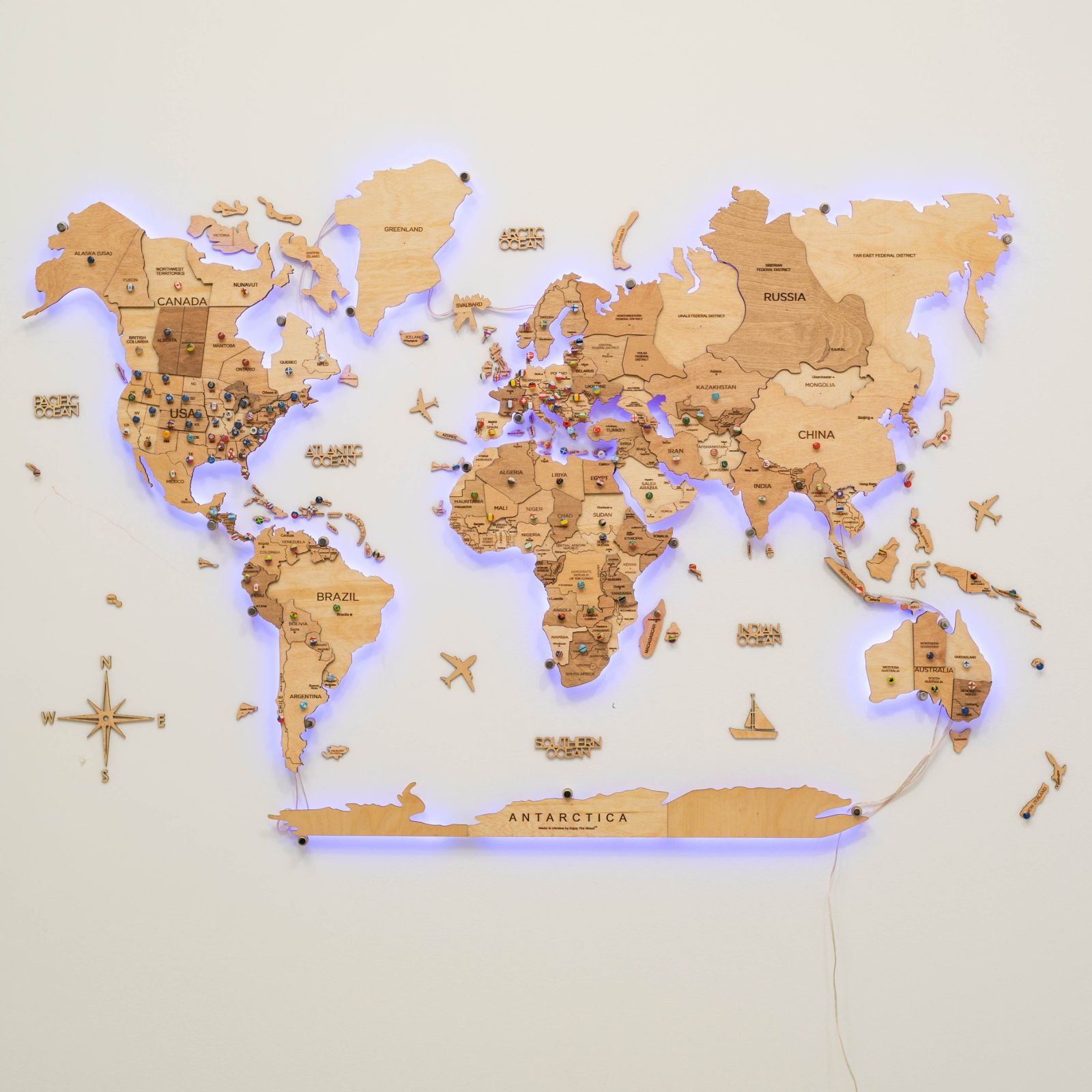 3D LED Wood World Map