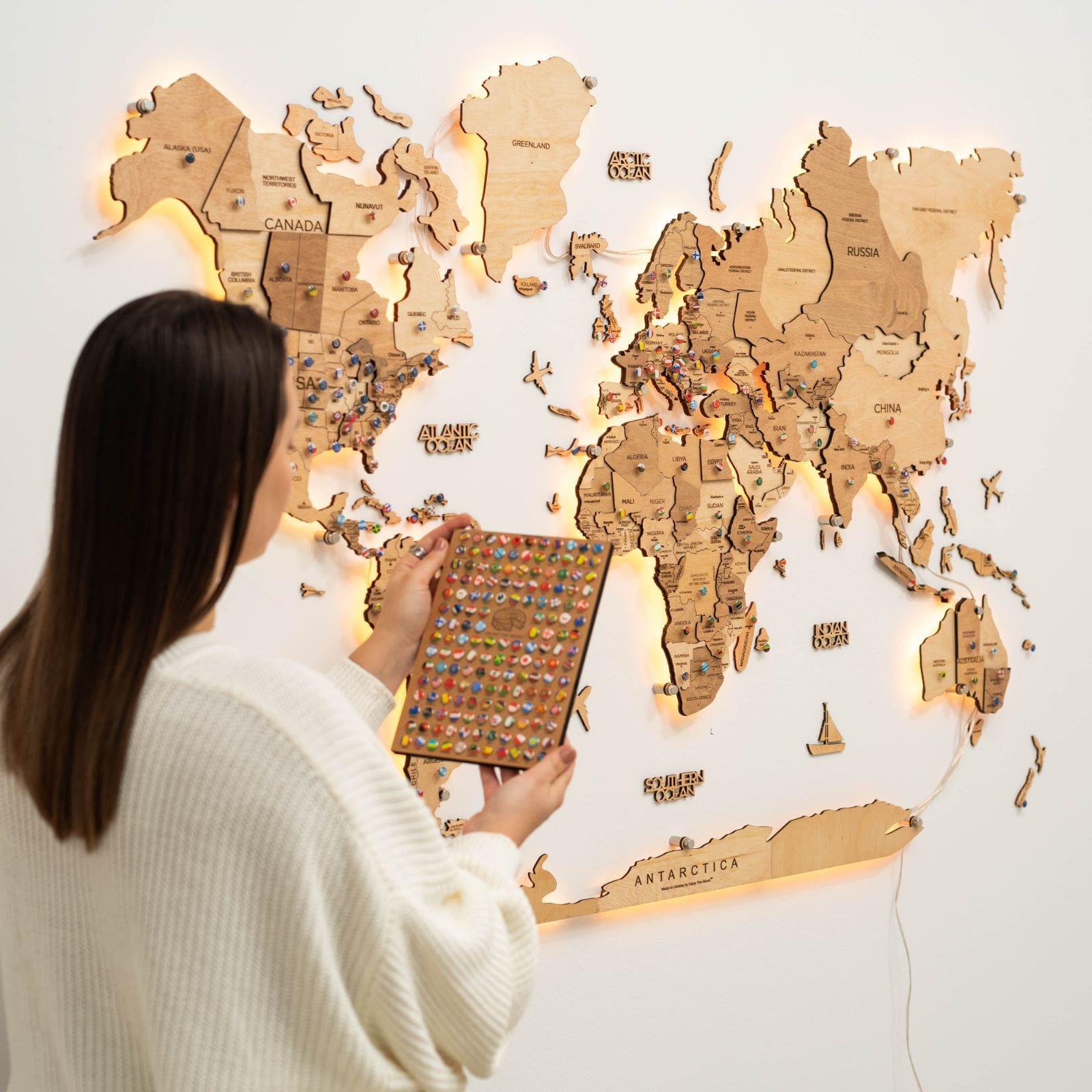 3D LED Wood World Map