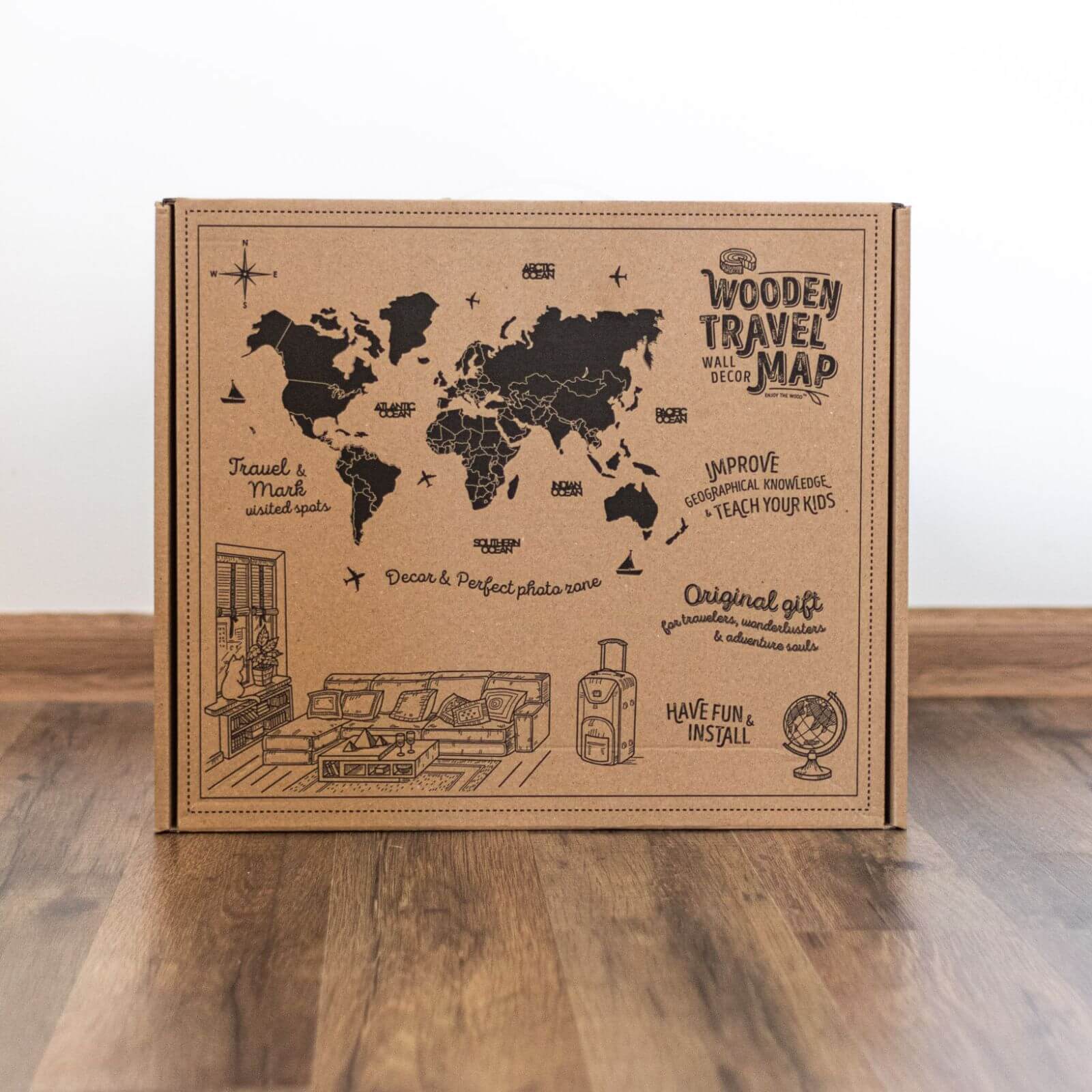 3D LED Wood World Map