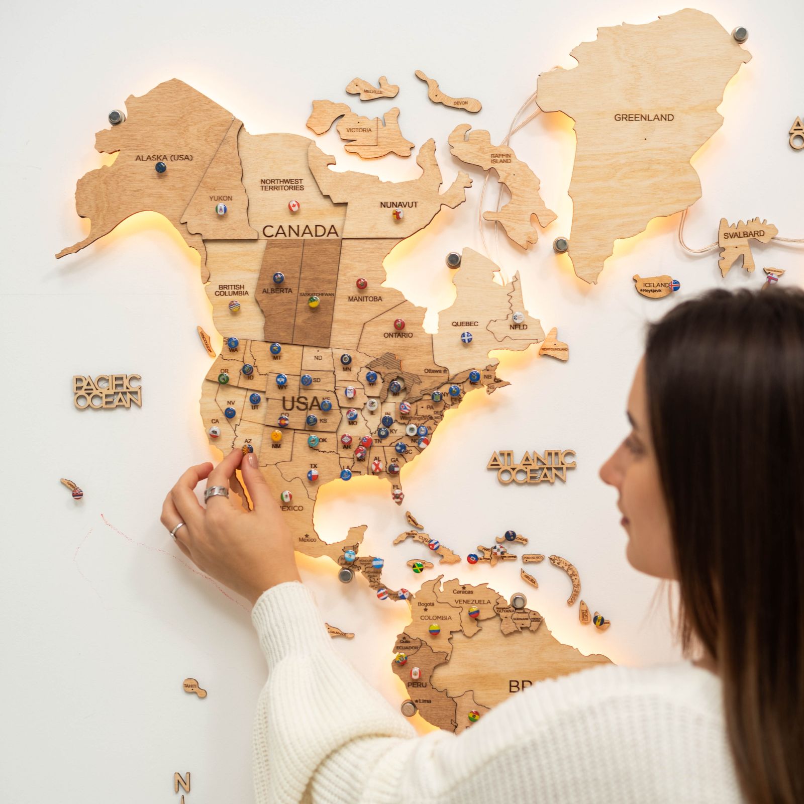 3D LED Wood World Map