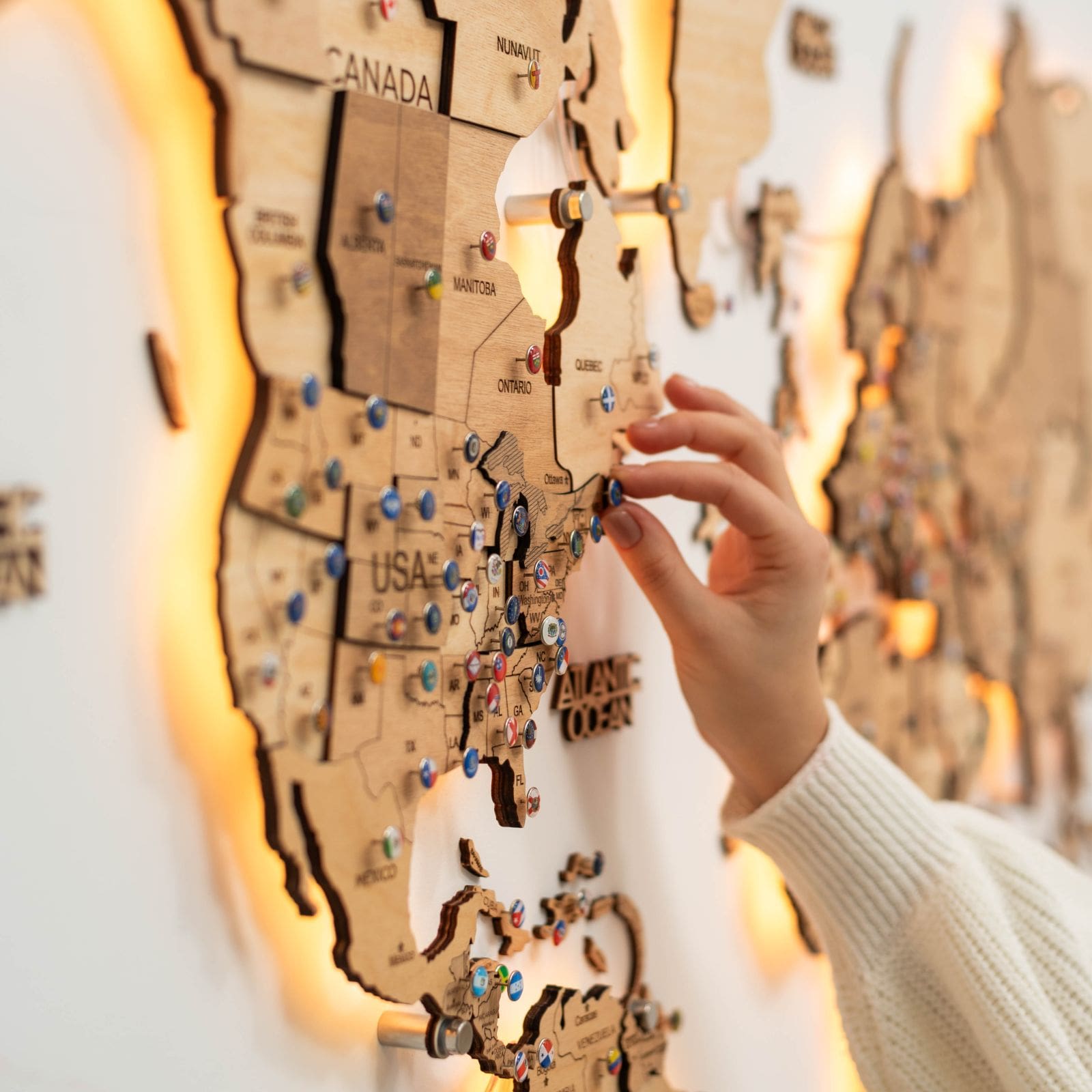 3D LED Wood World Map