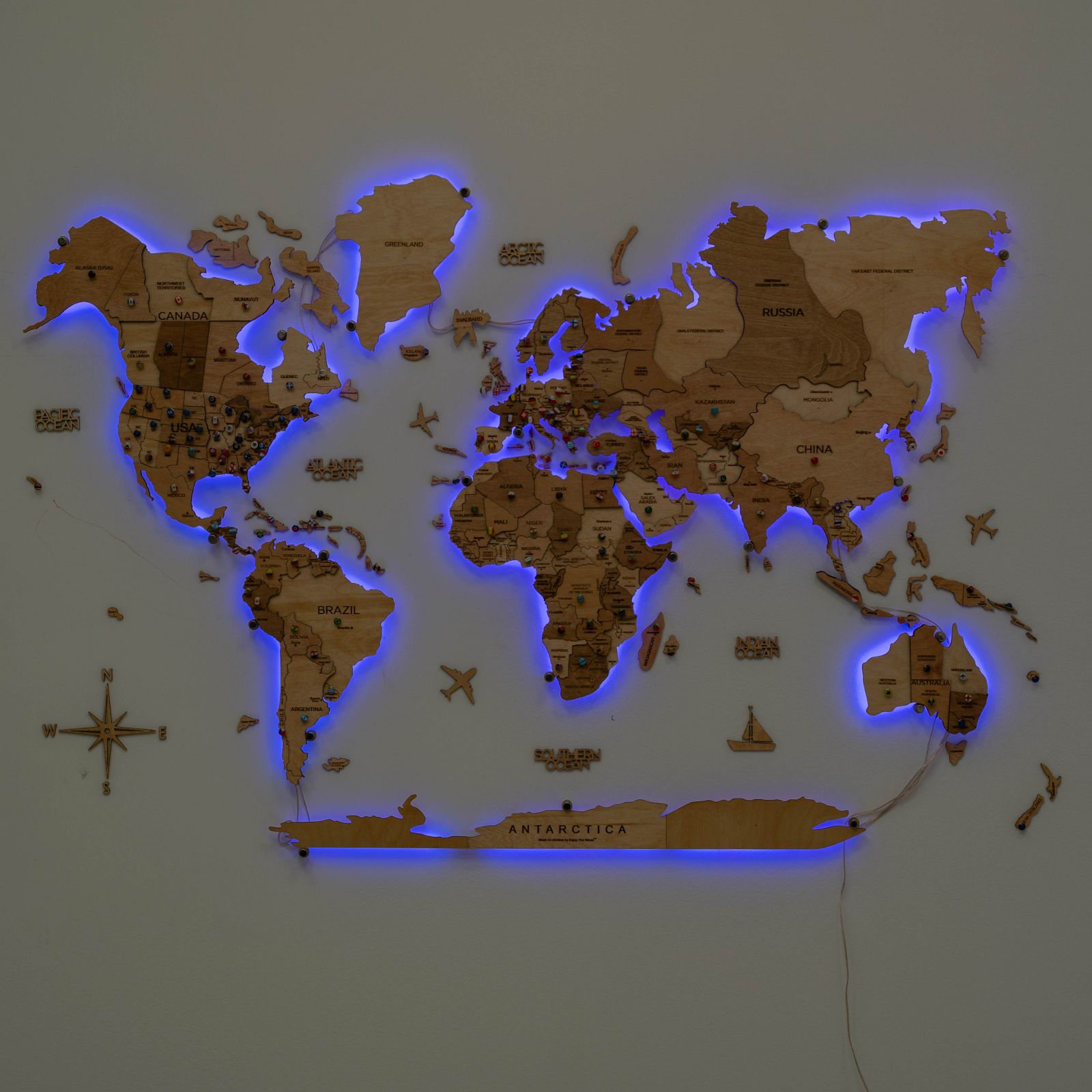 3D LED Wood World Map