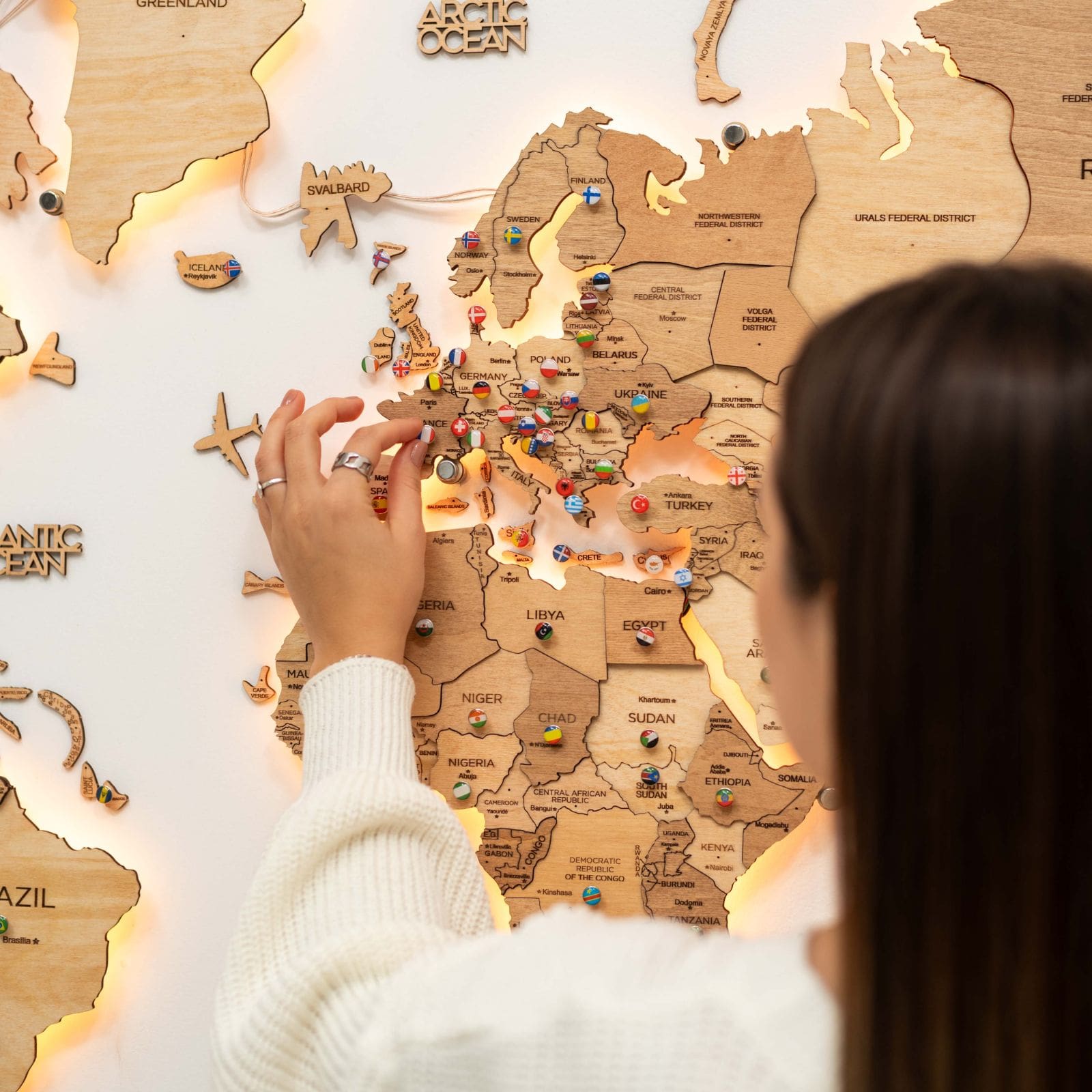 3D LED Wood World Map