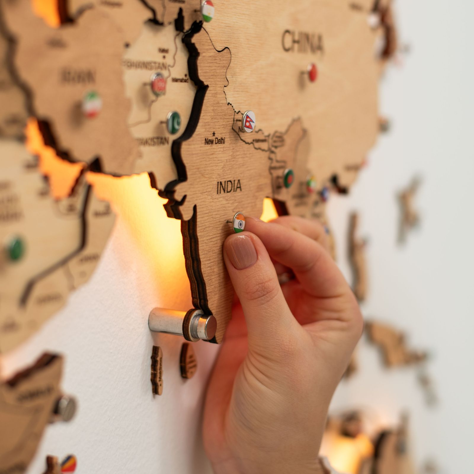 3D LED Wood World Map