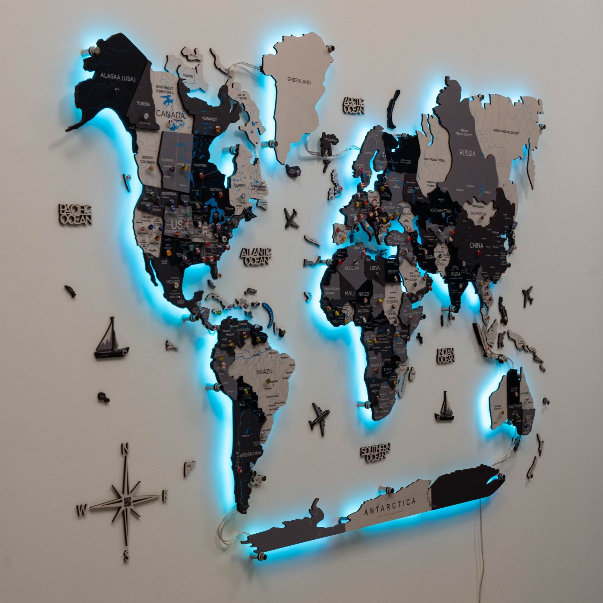 3D LED Wood World Map