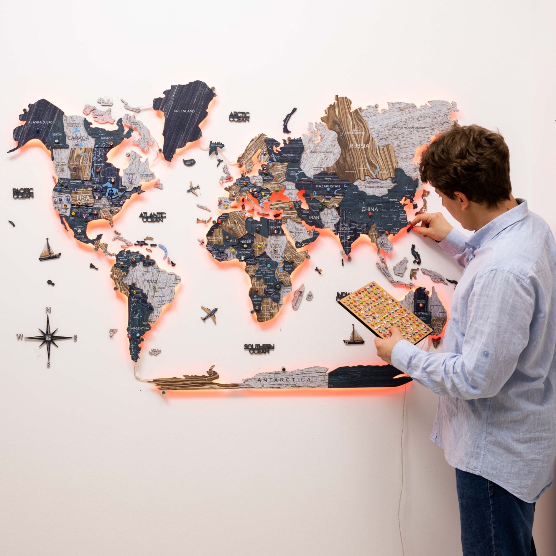 3D-LED / Luminous Holz-Weltkarte 3.0 – Mystery