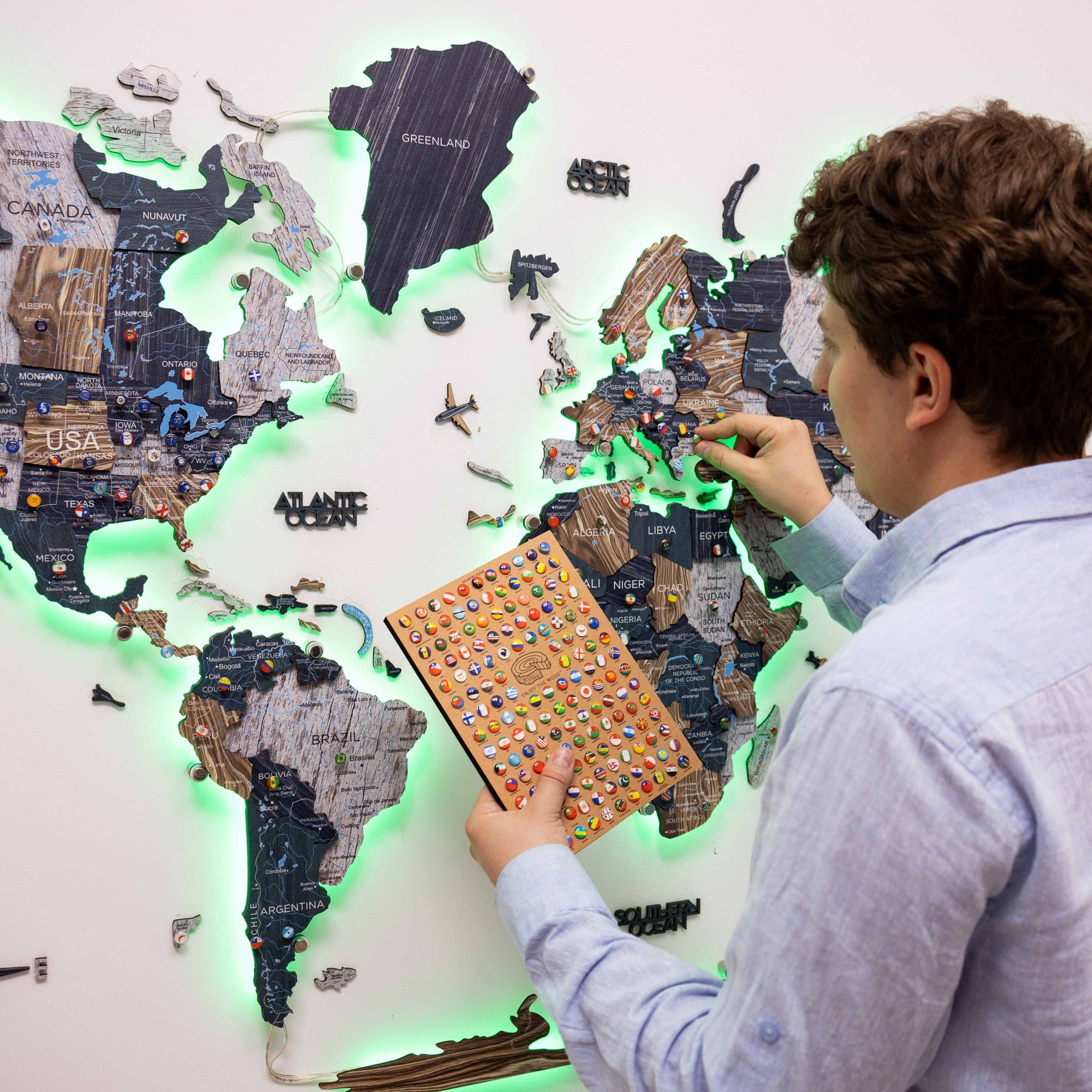 3D-LED / Luminous Holz-Weltkarte 3.0 – Mystery