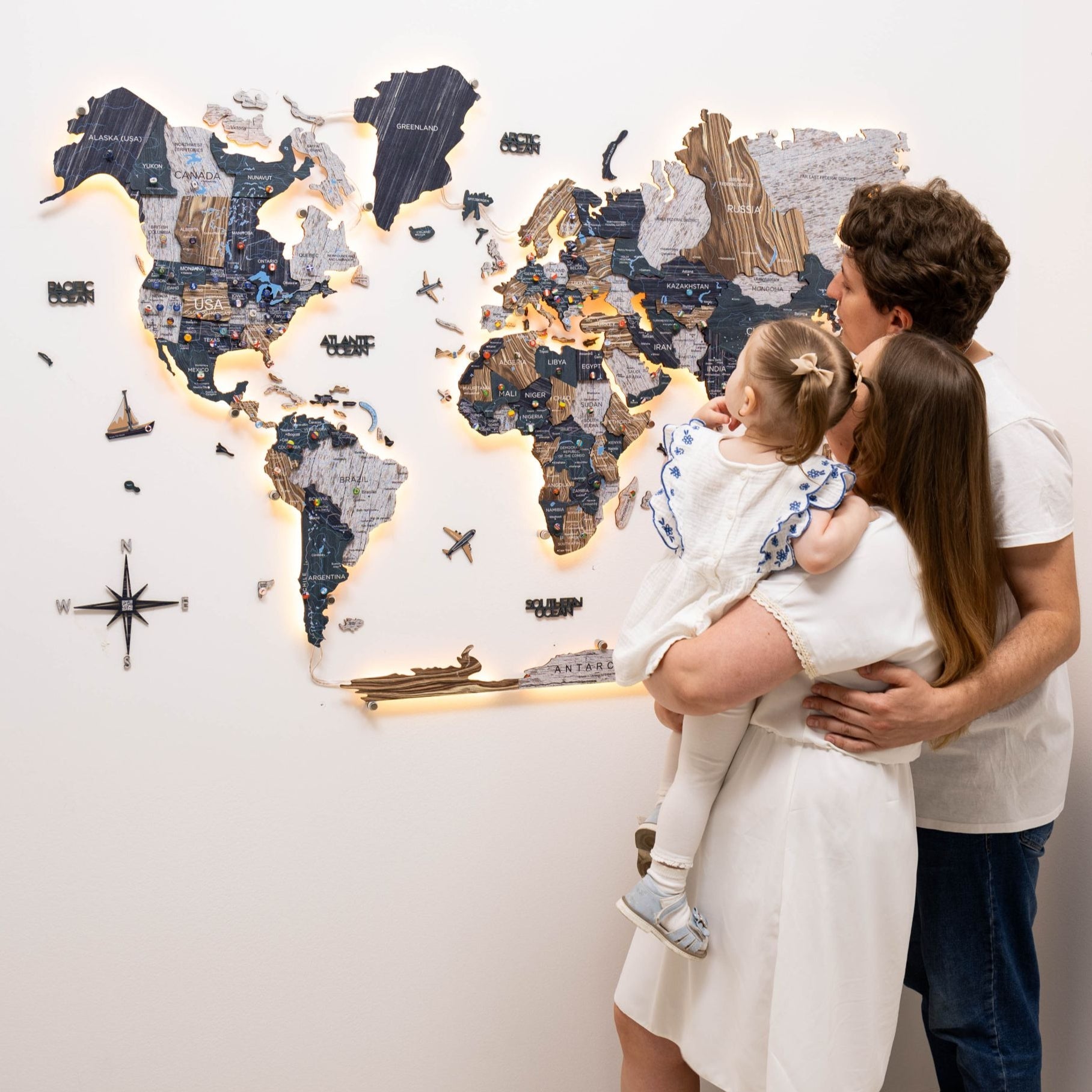 3D-LED / Luminous Holz-Weltkarte 3.0 – Mystery