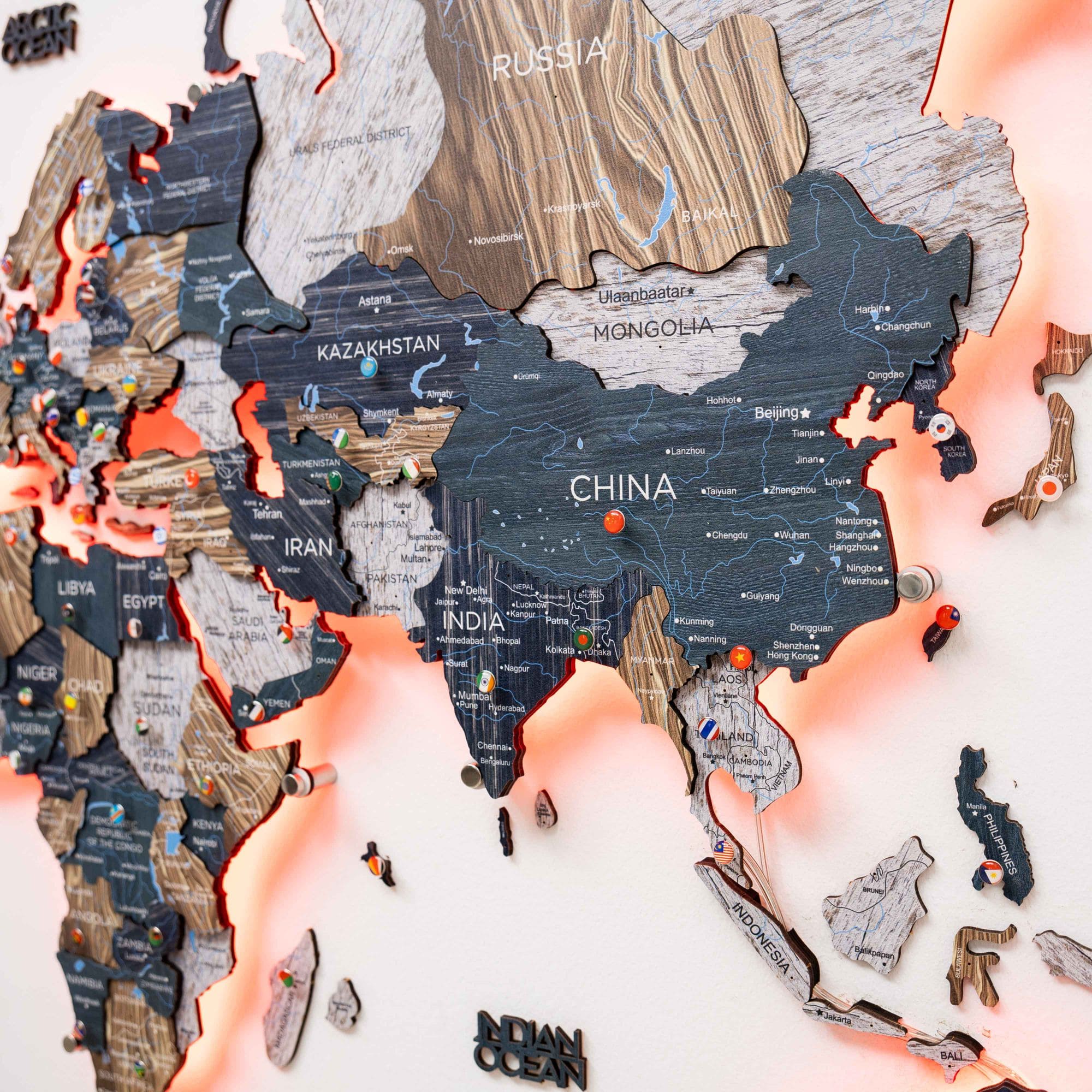 3D-LED / Luminous Holz-Weltkarte 3.0 – Mystery