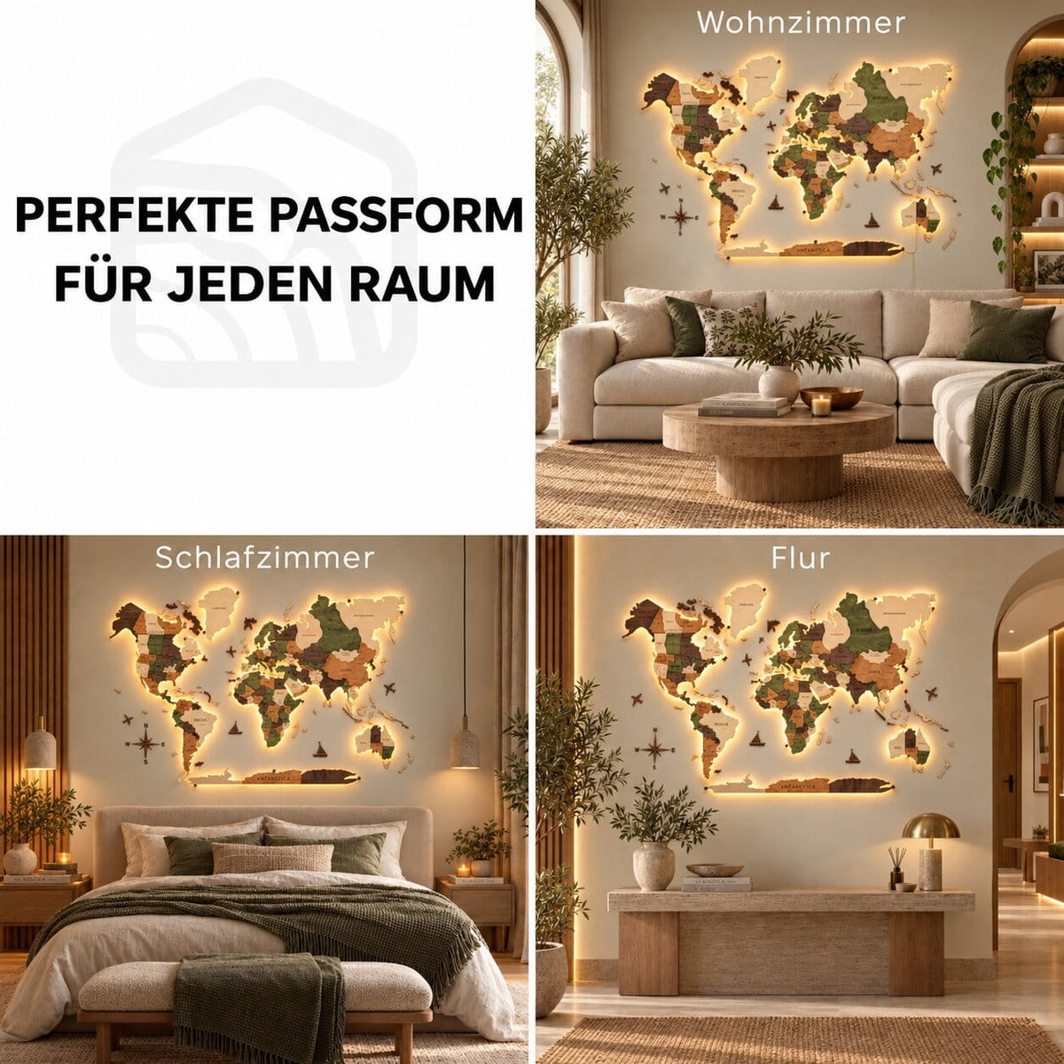 3D LED Holz-Weltkarte 3.0 Natural
