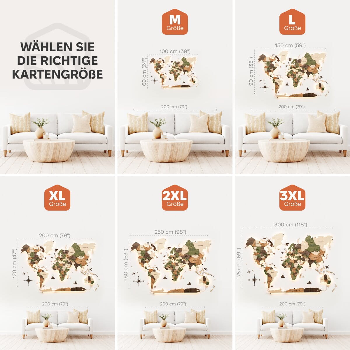 3D LED Holz-Weltkarte 3.0 Natural
