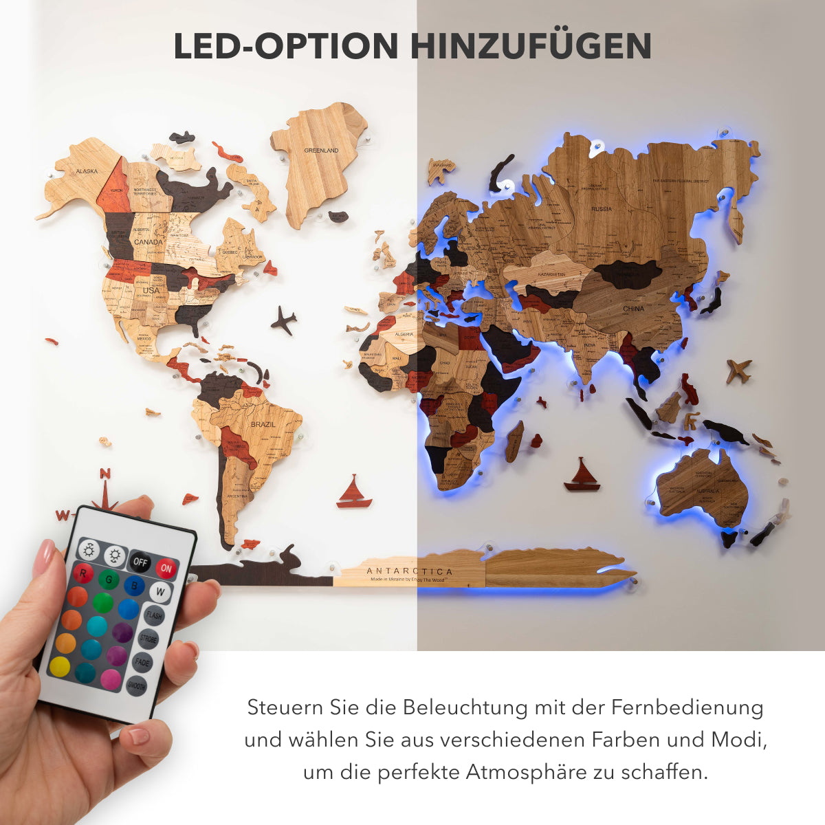 3D Massivholz-Weltkarte