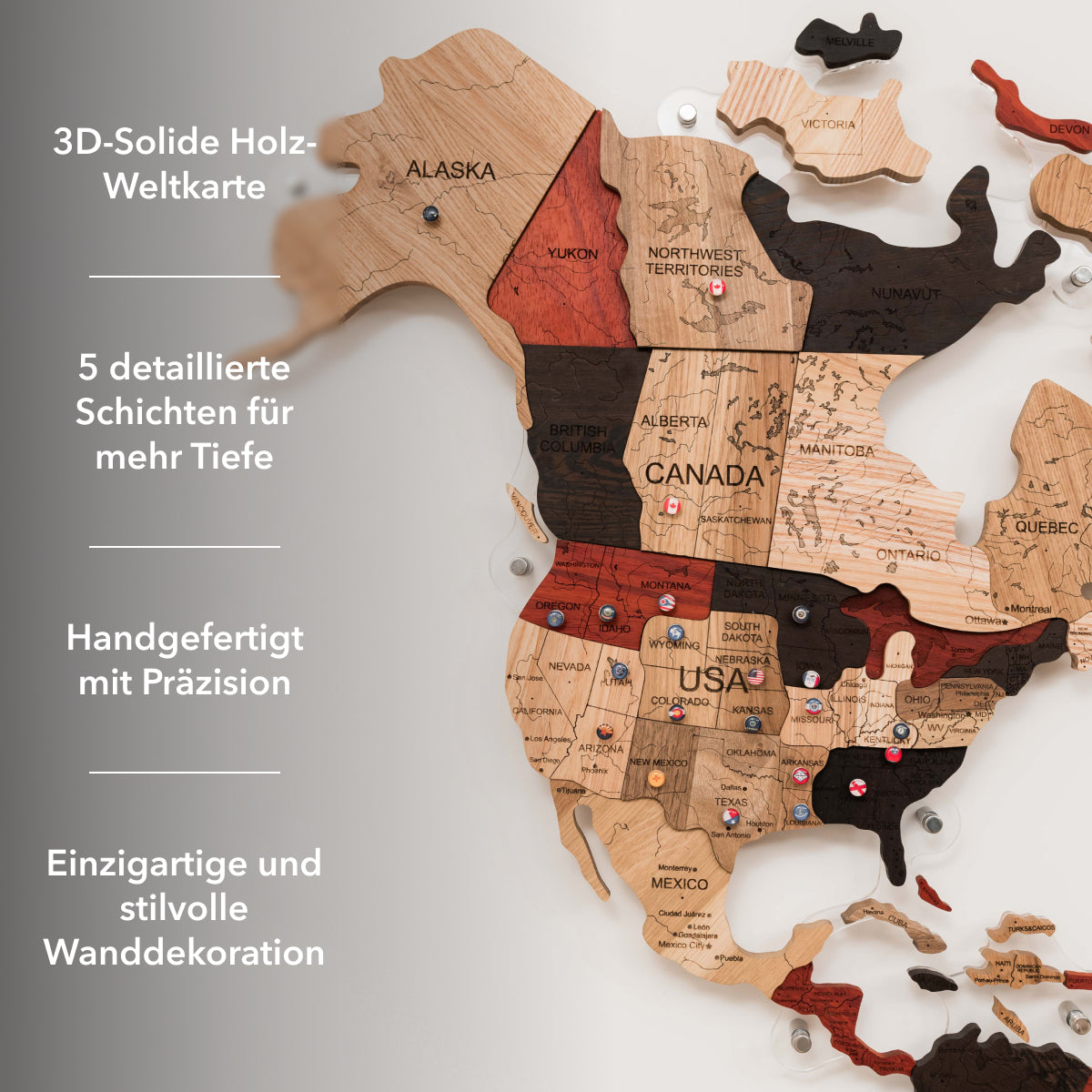 3D Massivholz-Weltkarte