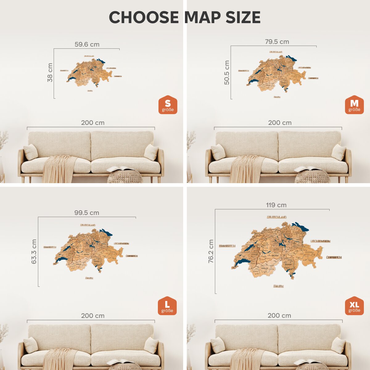 3D Wooden Map of Switzerland - Gold