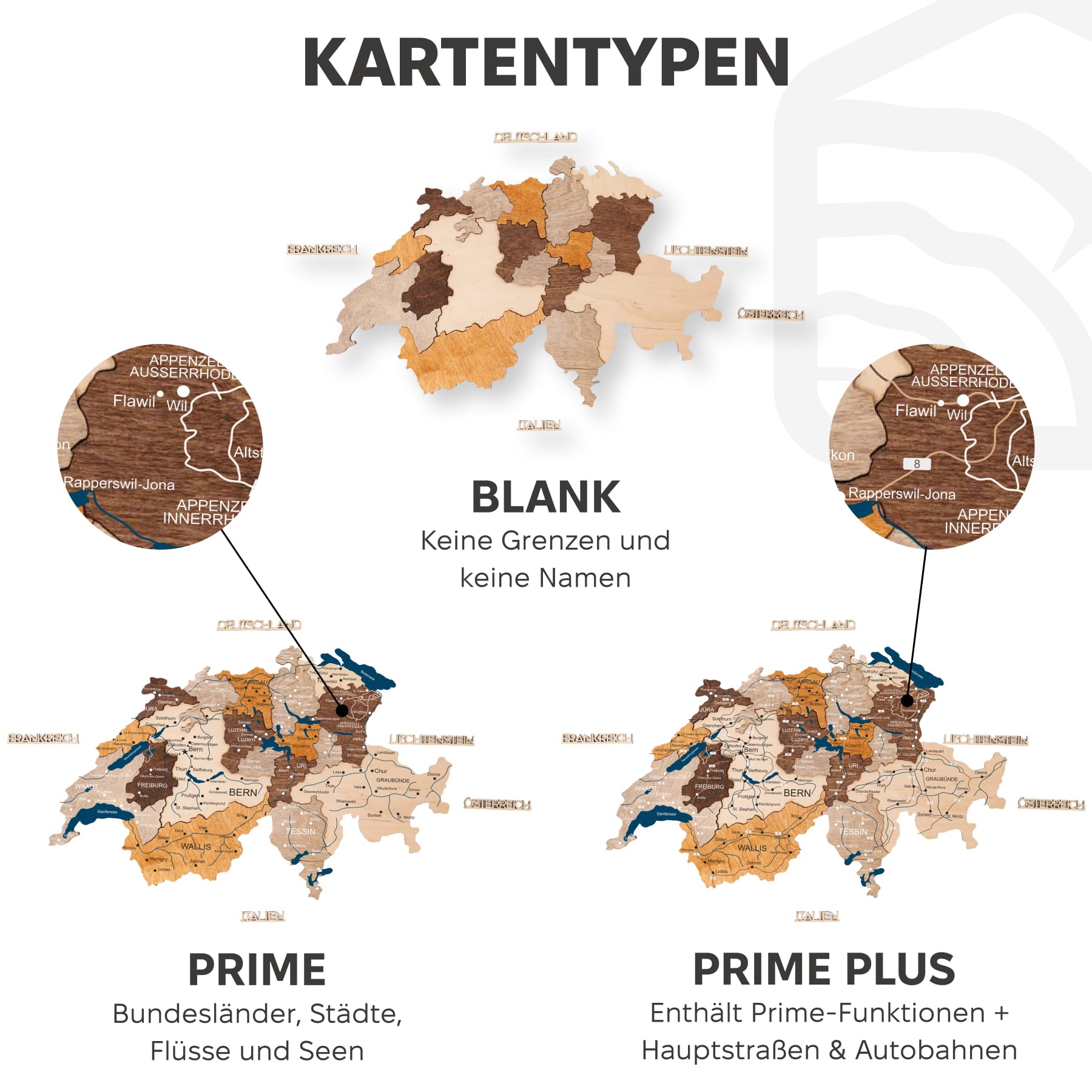3D Schweizkarte aus Holz – Multicolor