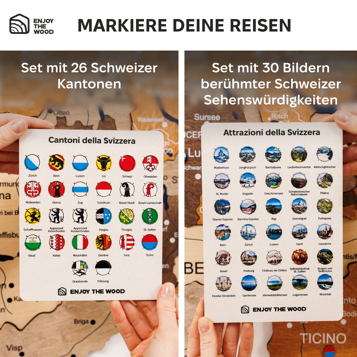 3D Schweizkarte aus Holz – Multicolor