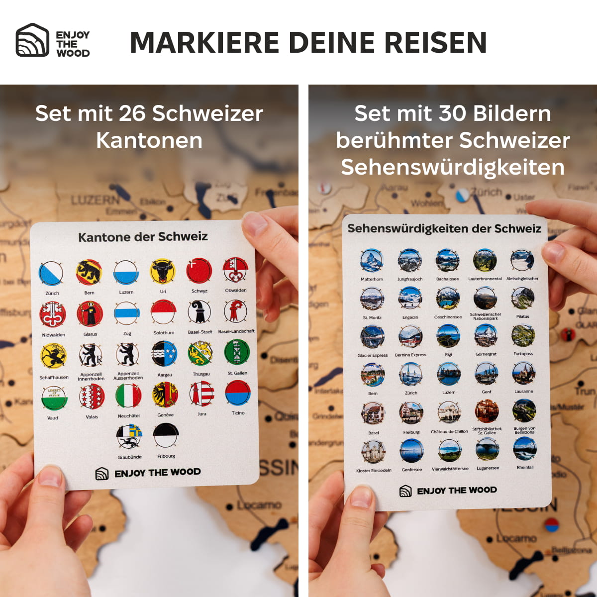 3D Wooden Map of Switzerland - Gold