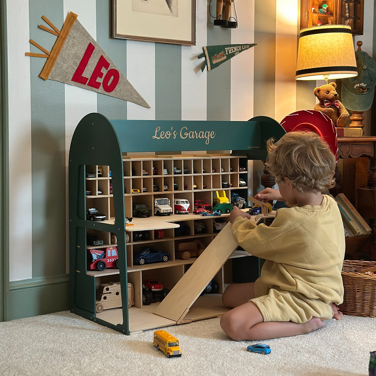 Holz-Parkgarage für Kinder - Grün