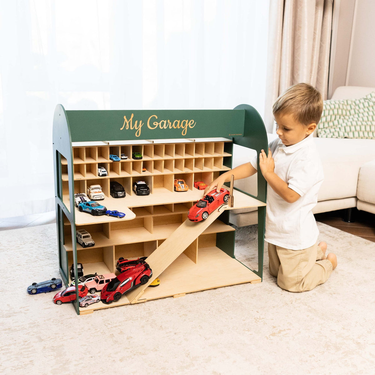 Holz-Parkgarage für Kinder - Grün