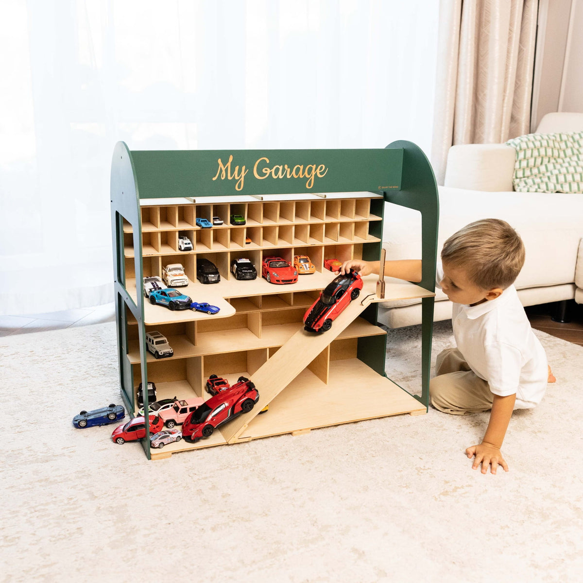 Holz-Parkgarage für Kinder - Grün
