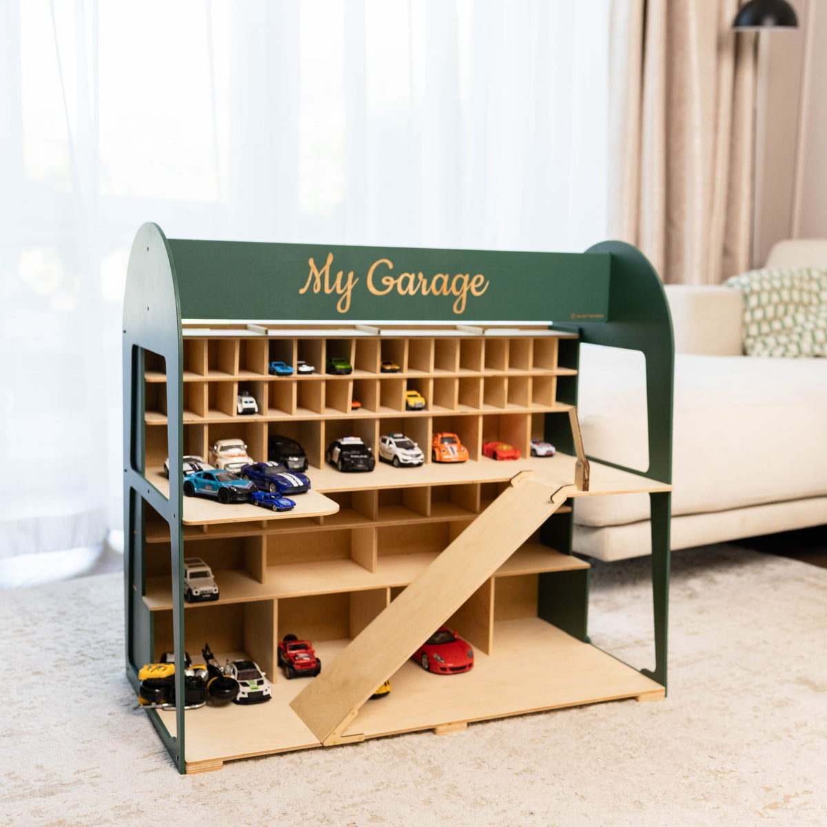Holz-Parkgarage für Kinder - Grün