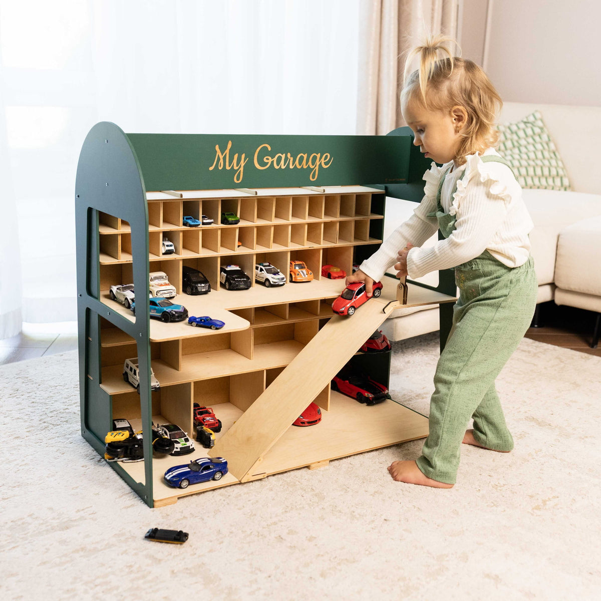 Holz-Parkgarage für Kinder - Grün