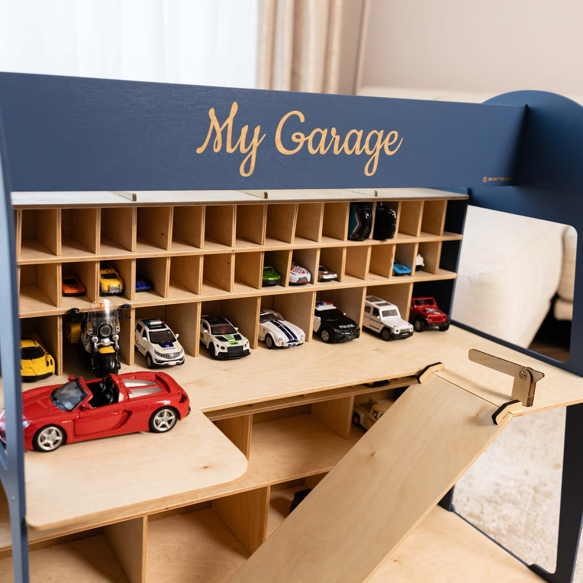 Holz-Parkgarage für Kinder - Navyblau