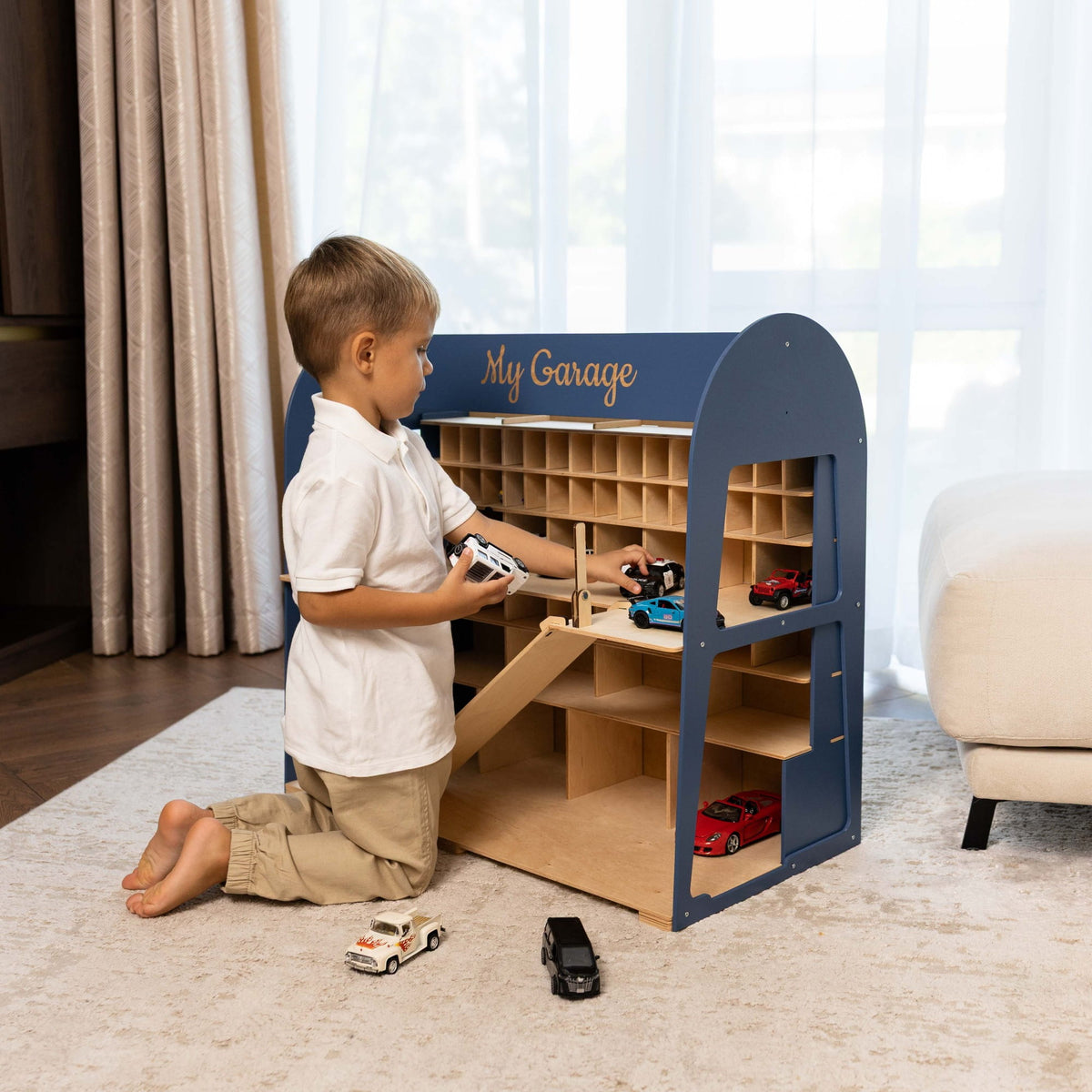 Holz-Parkgarage für Kinder - Navyblau