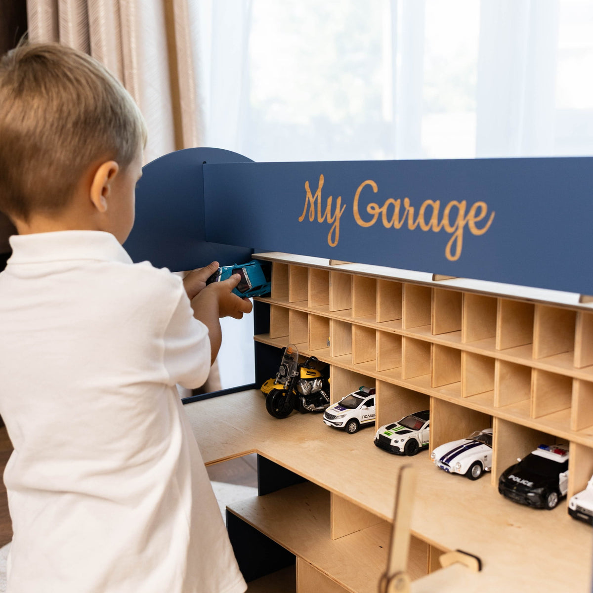 Holz-Parkgarage für Kinder - Navyblau