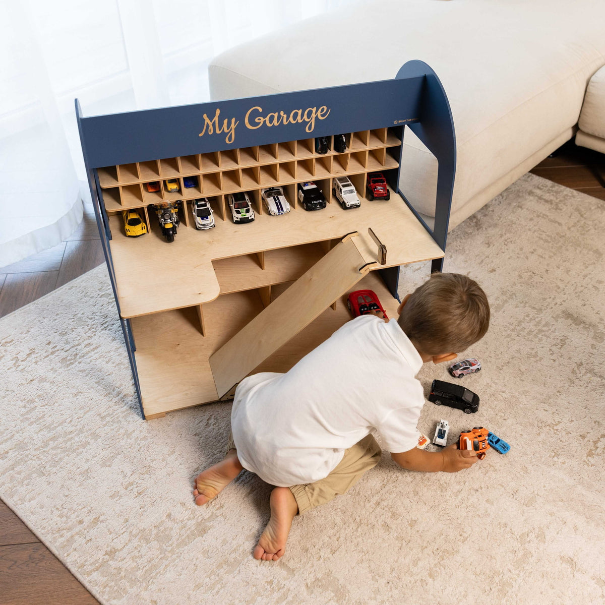 Holz-Parkgarage für Kinder - Navyblau