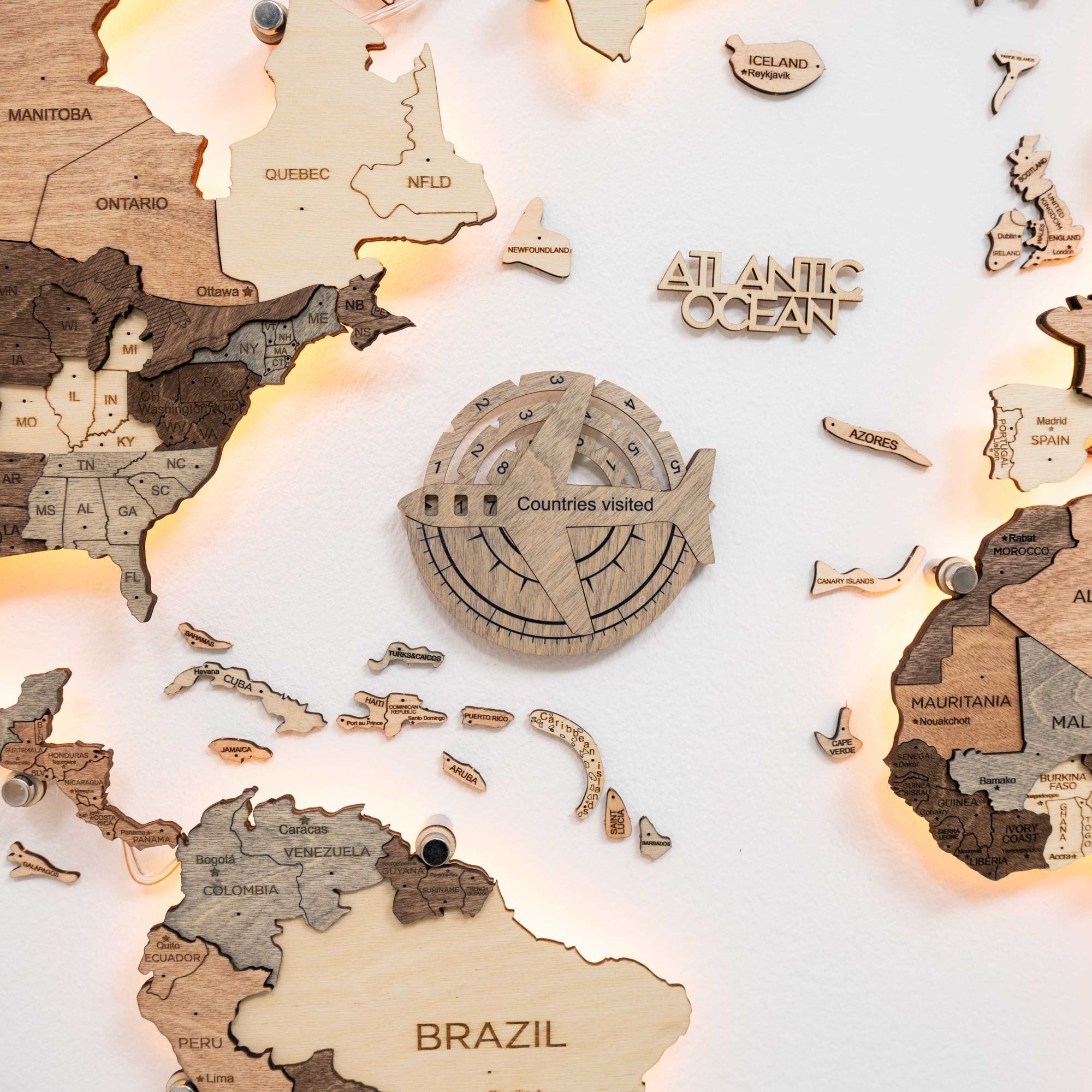 Reisetracker 3D Weltkarte aus Holz