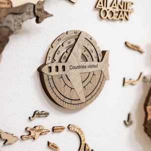 3D Wooden World Map Travel Tracker