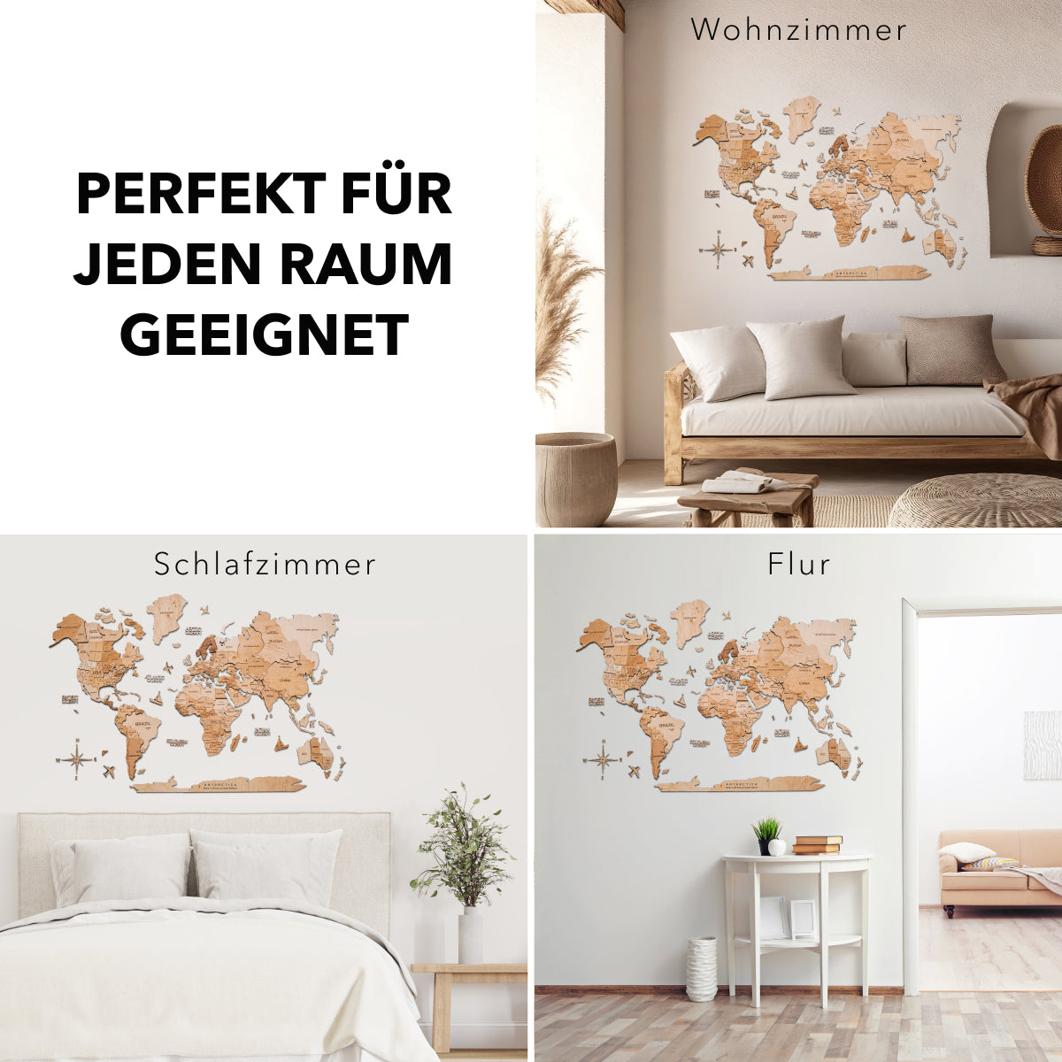 3D Holz Weltkarte Hell