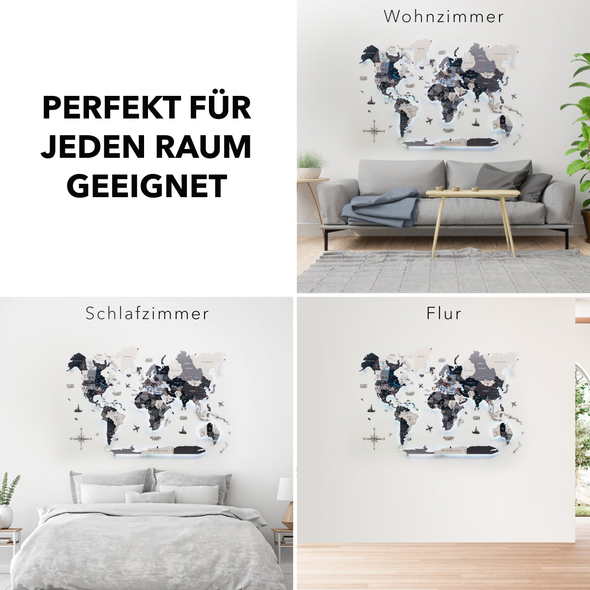 LED Holz Weltkarte Nordik